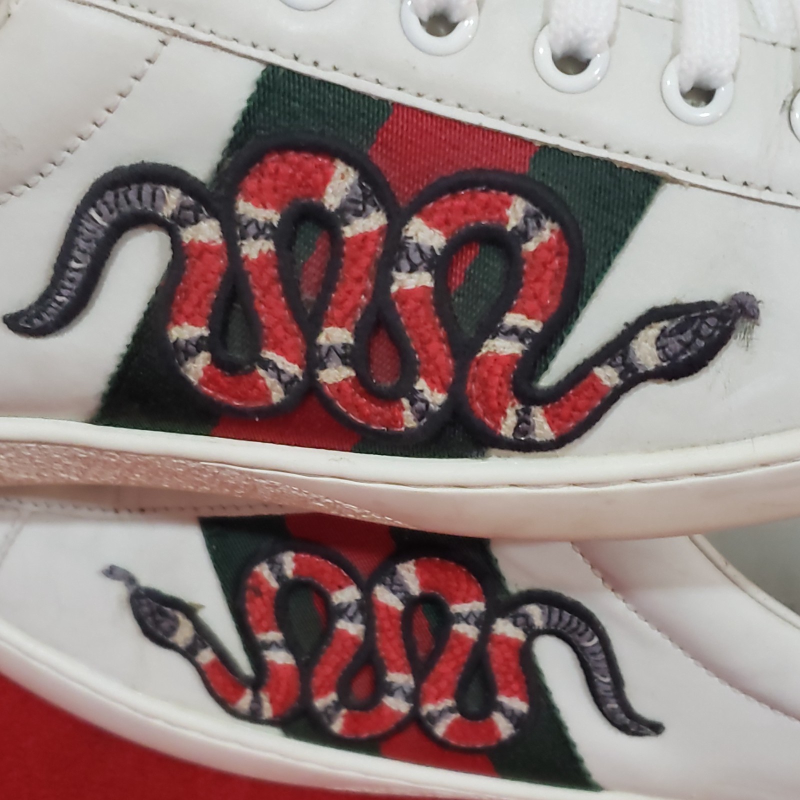 GUCCI Ace Web low sneaker snake embroidered white leather 8.5 US 41.5 EUR 456230