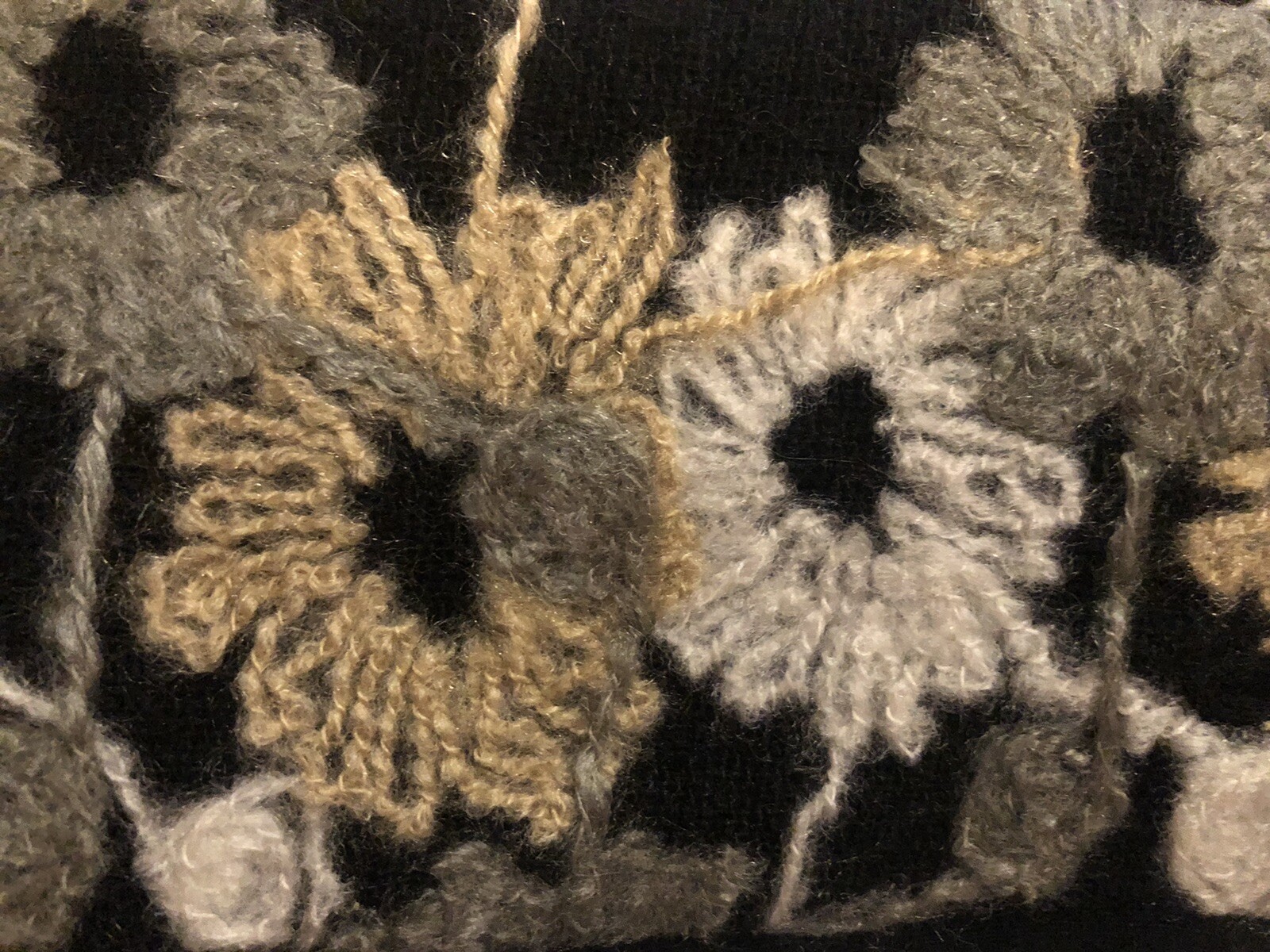 Boiled Wool Gloves With Flowers Biack Grey Gold Medium By 2Chic Lornas Loft