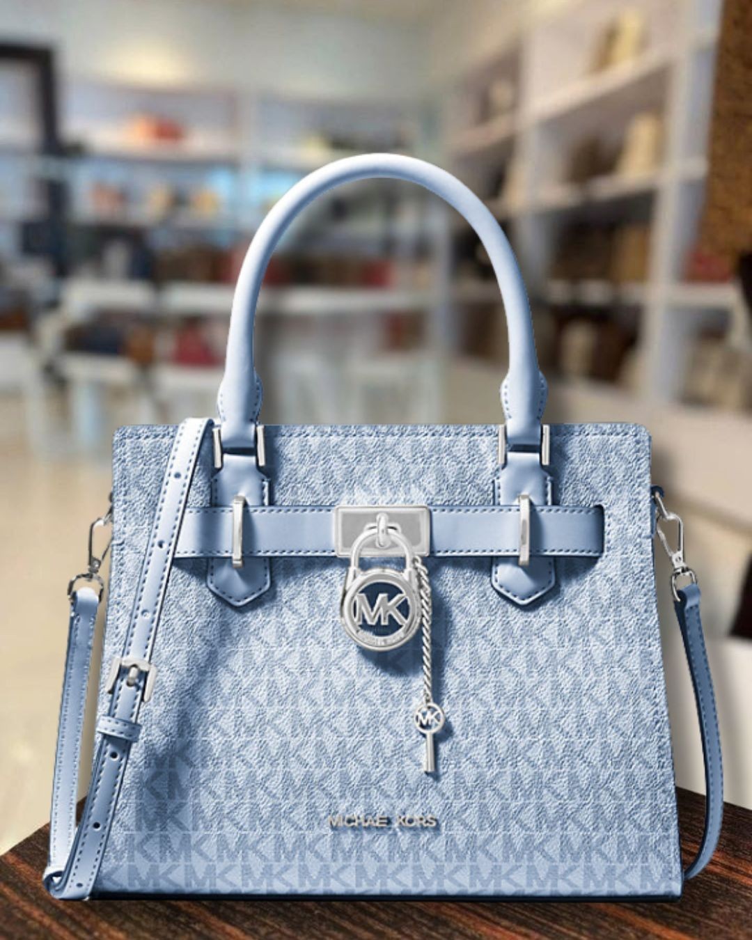 Michael Kors Hamilton Women Small MK Logo Crossbody Satchel Purse Bag Pale Ocean