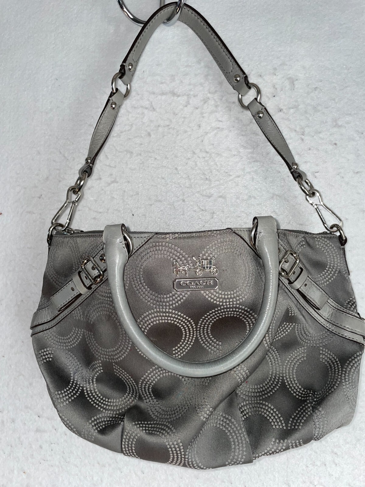 Coach Madison Dotted Logo Monogram Sophia Satchel Leather Gray