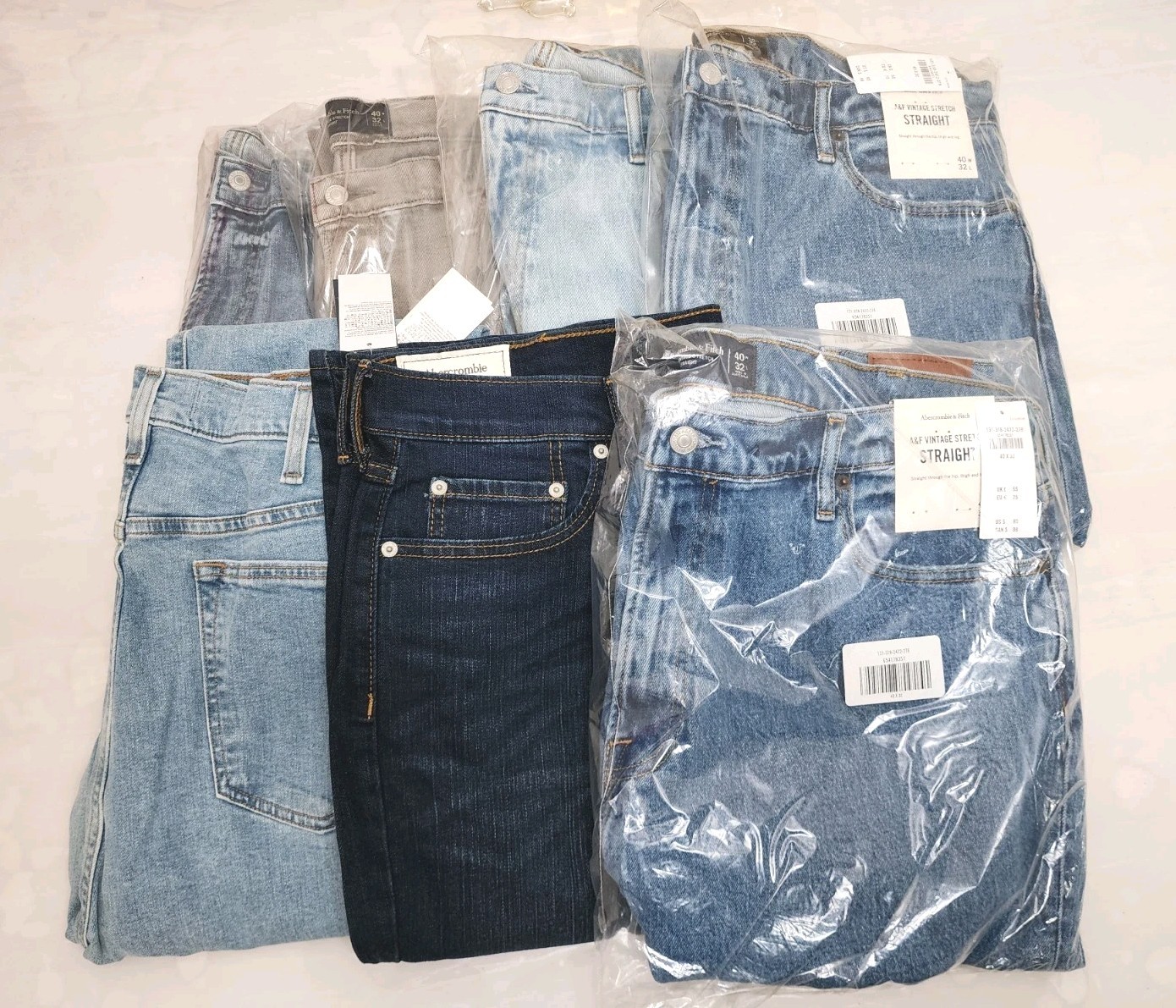 *NEW* ABERCROMBIE & FITCH Vintage Stretch Straigh Jeans 7 Count Mix Bundle 40×32