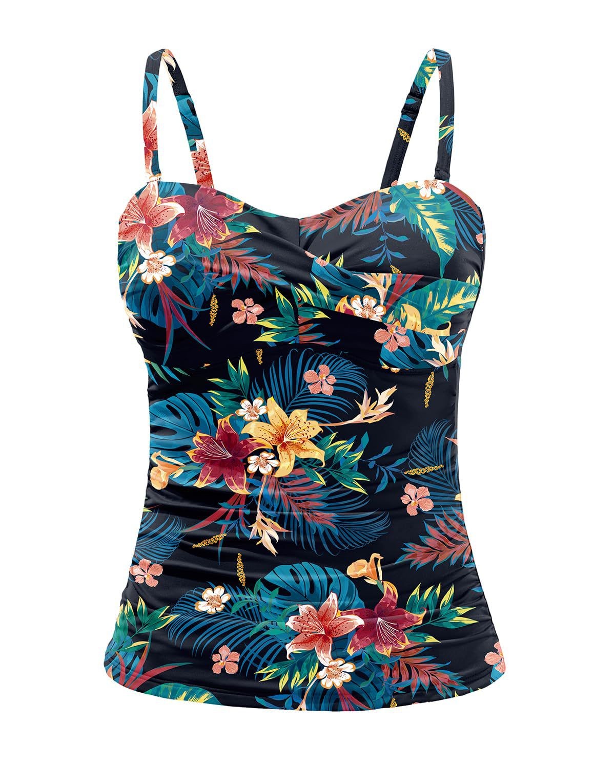 Women’s Tankini Top Ruched Tummy Control Floral Print Swimwear Beach S – M – XXL