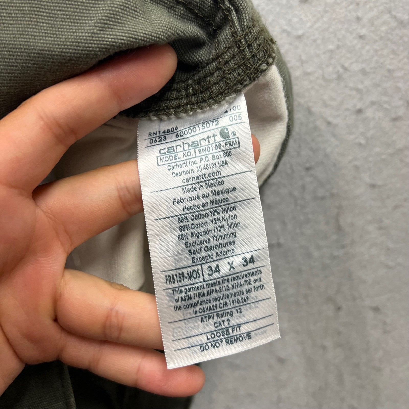 Carhartt FR Flame Resistant Loose Fit Canvas Pants Moss Green 34×34 FRB159-MOS