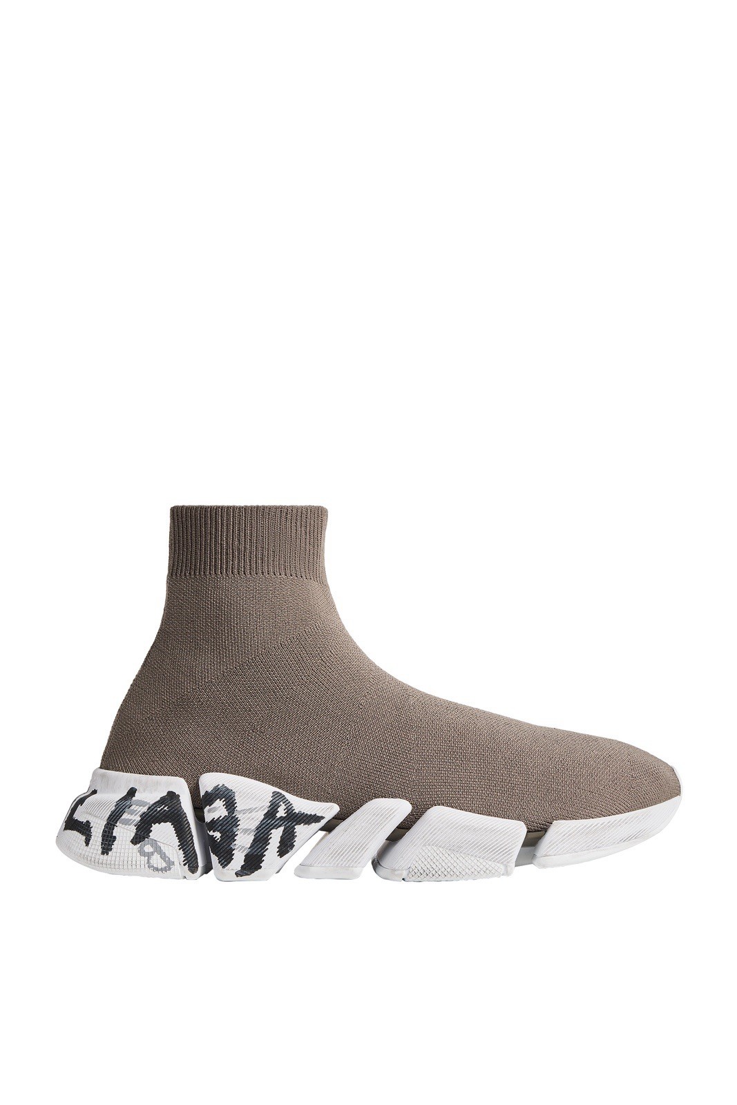 Balenciaga Speed Mid-Top Slip-On Sock Sneakers Brown/White Graffiti Logo