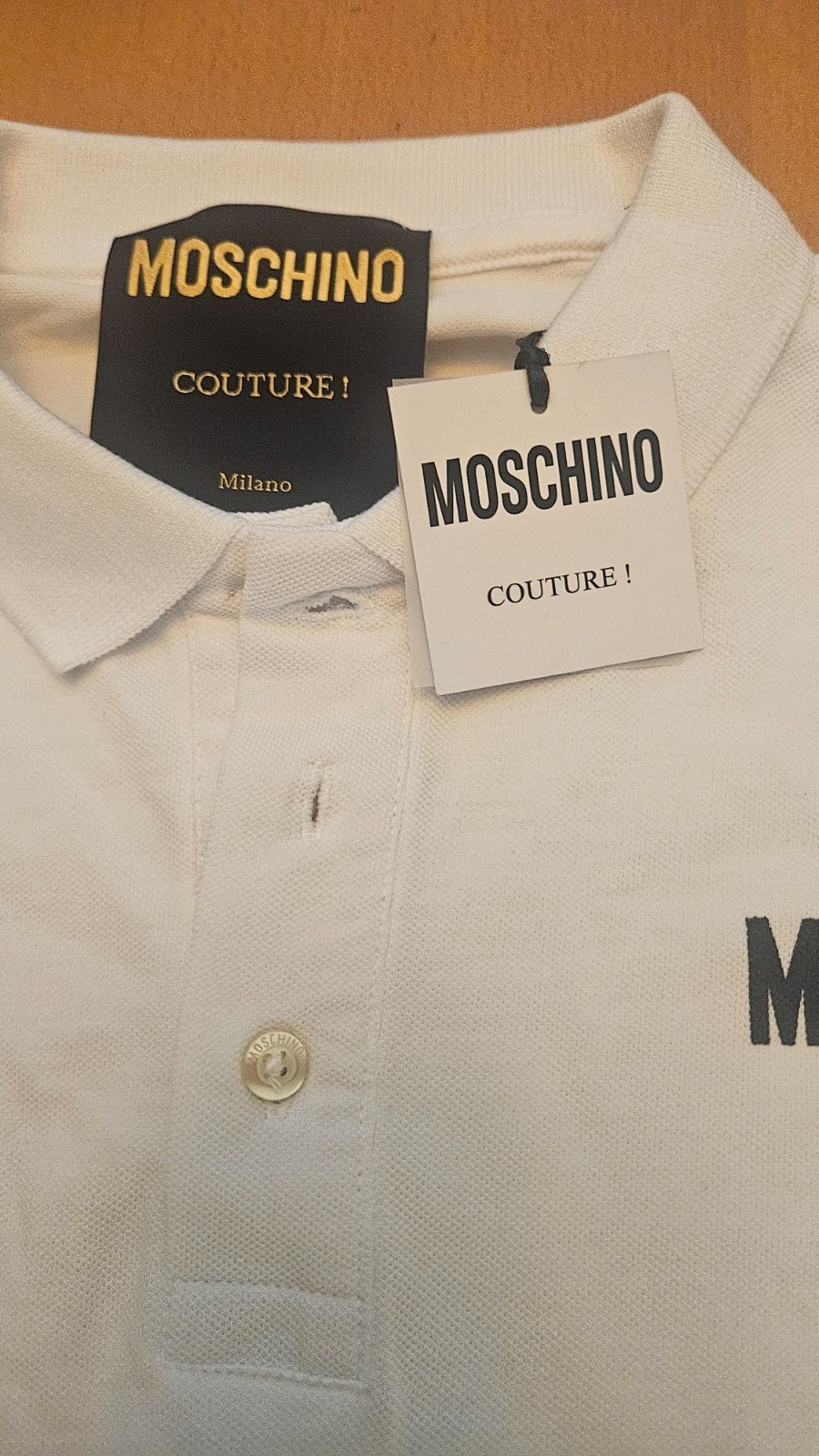 MOSCHINO Couture Milano Logo Polo Shirt White Mens Size Small IT 46, USA 36 NWT