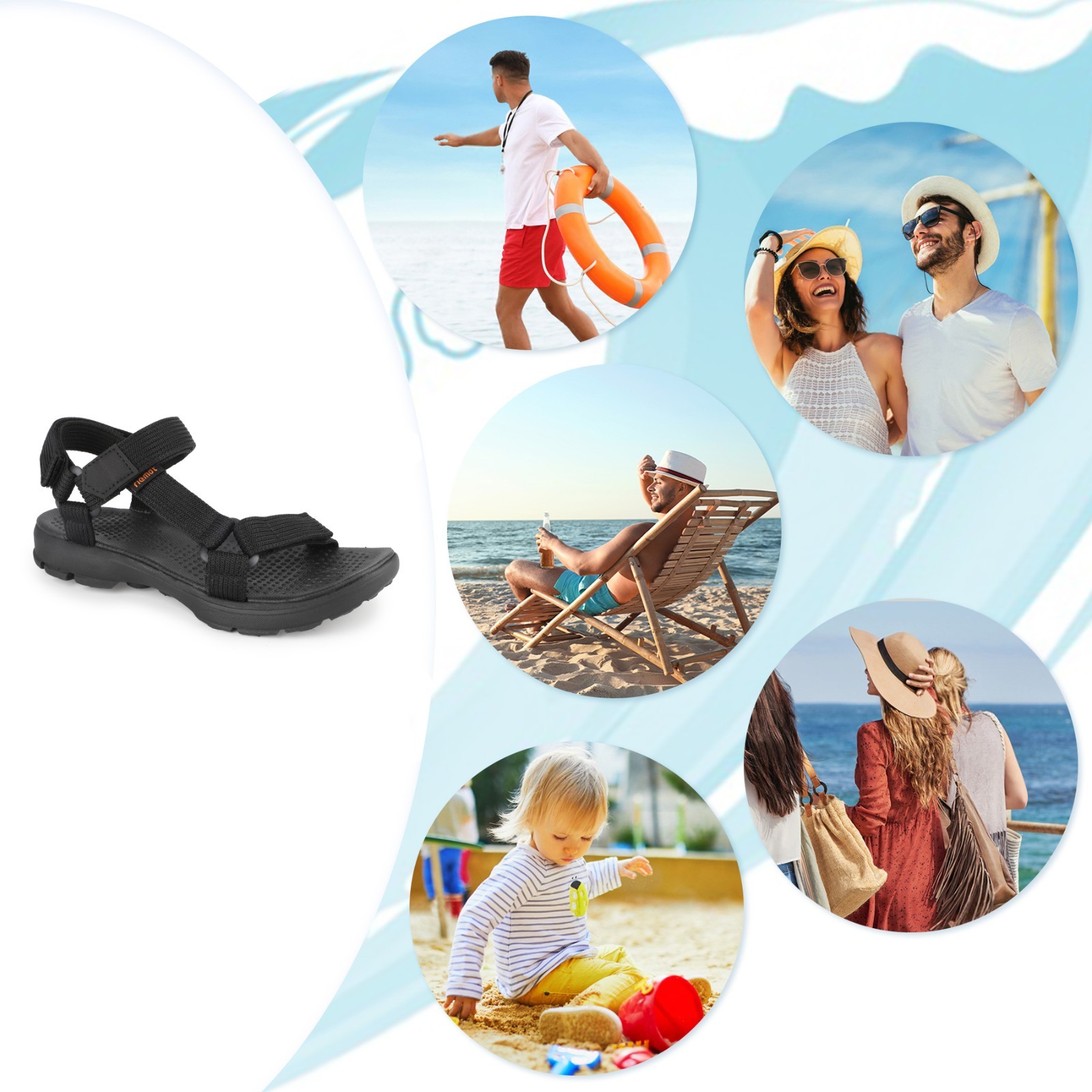 riemot Men’s Sport Hiking Sandals Arch Support Beach Water Sandal Outdoor Summer