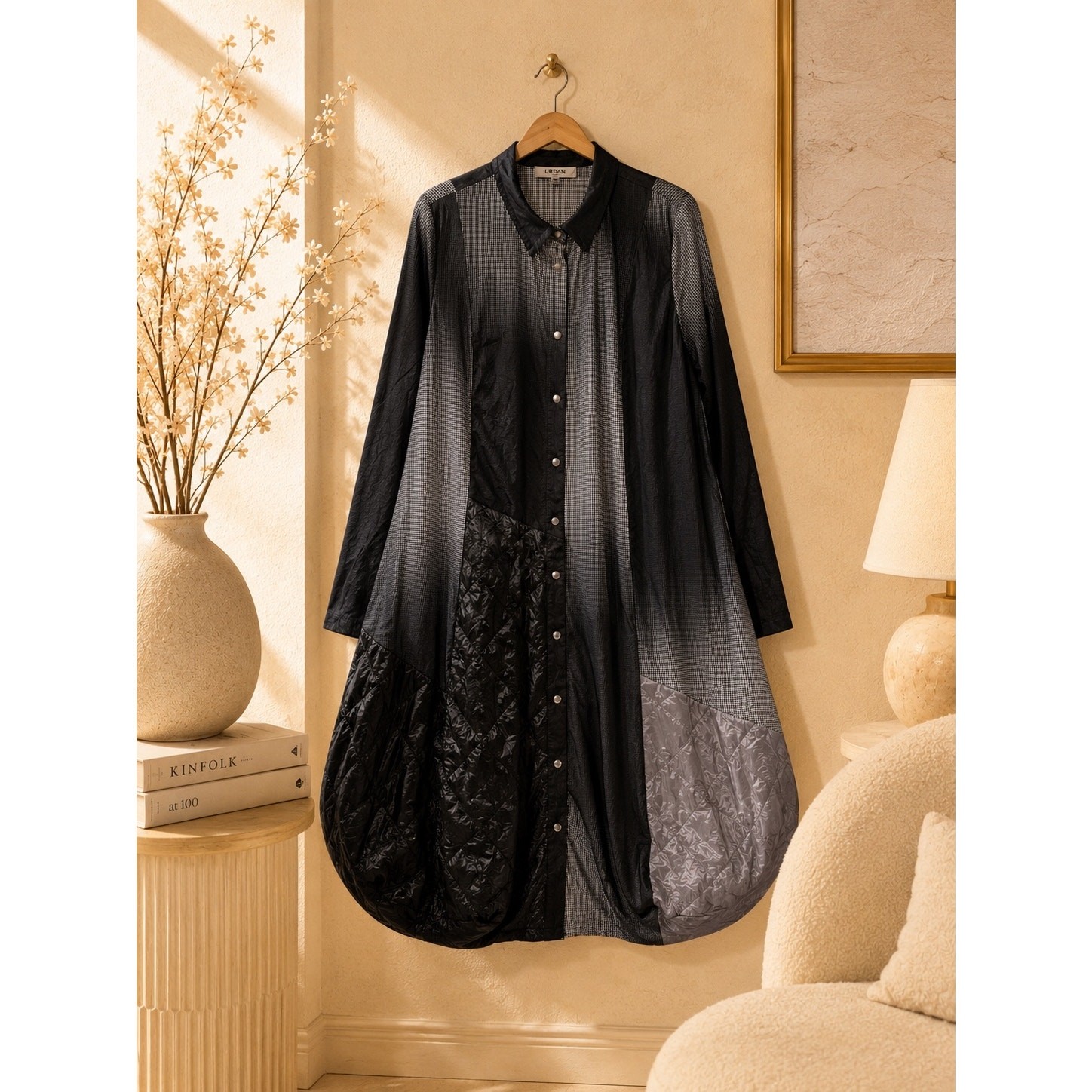 Alembika Urban Reflektor Storm Cocoon Shirt Dress Ombre Quilted Size 1 Oversized