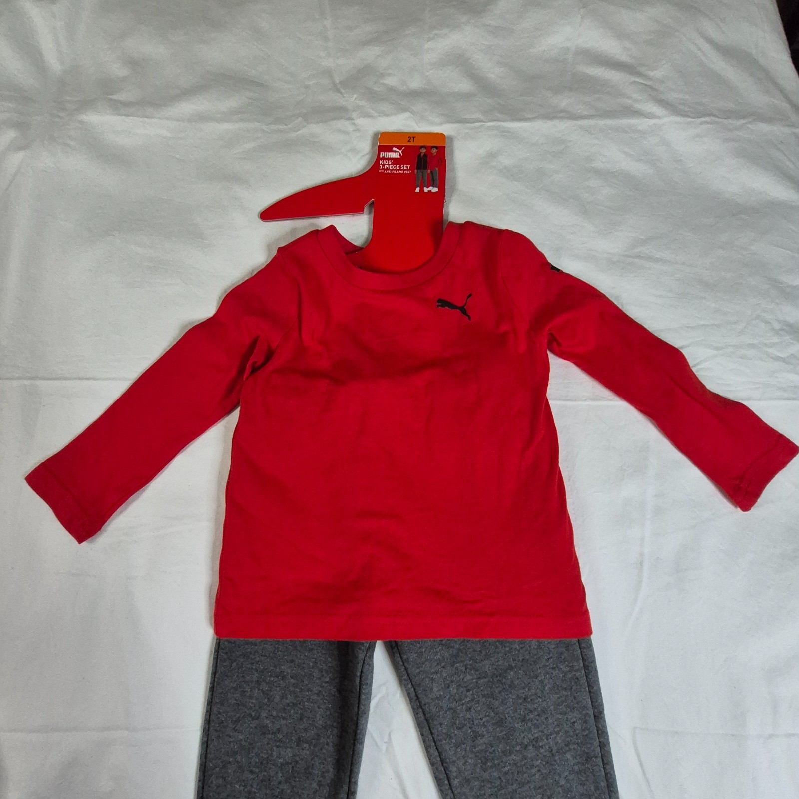 PUMA Boys’ 3-piece Vest Set Includes Vest, Long Sleeve Tee And Jogger Size 2T