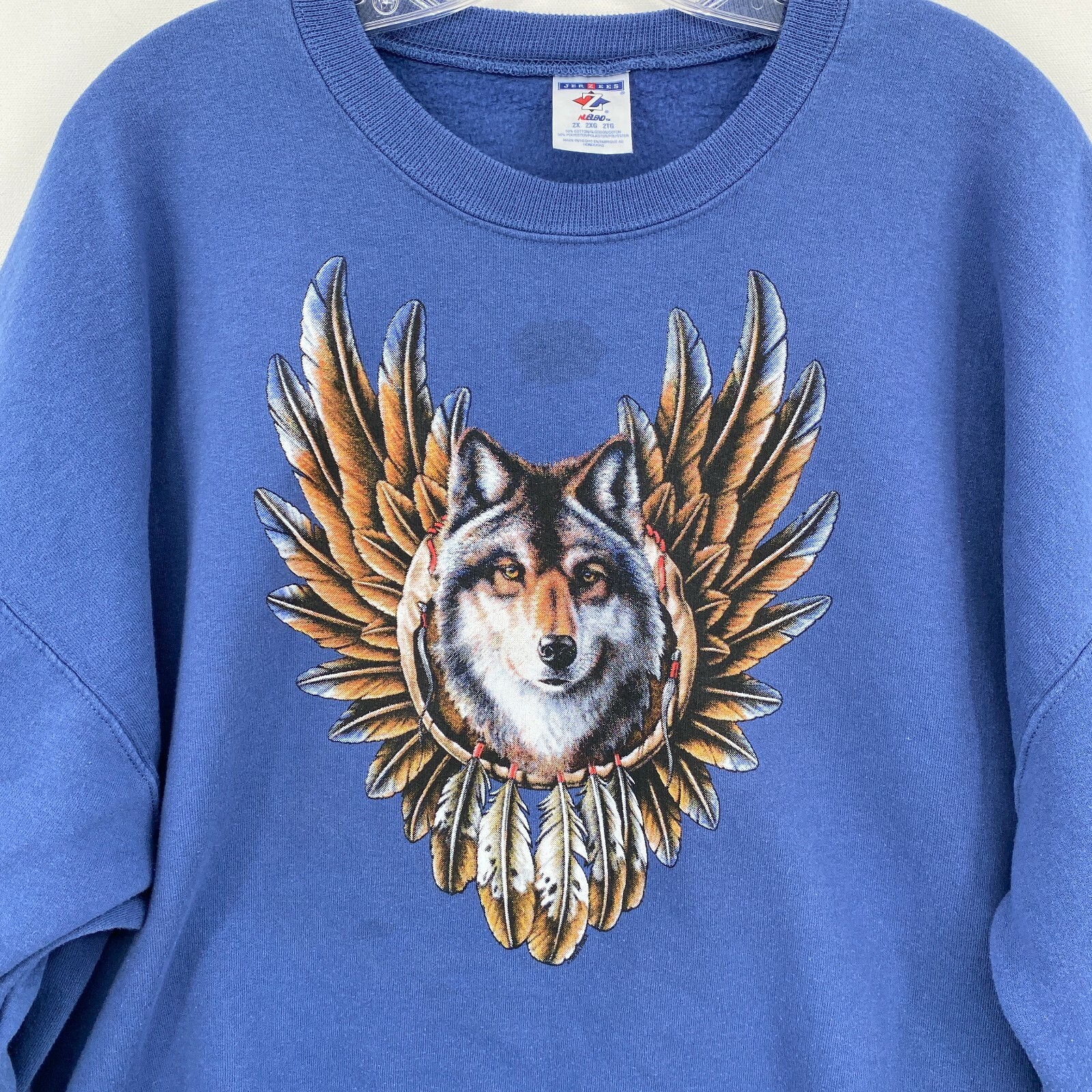 Jerzees Dreamcatcher Wolf Sweatshirt Mens Big 2X Blue