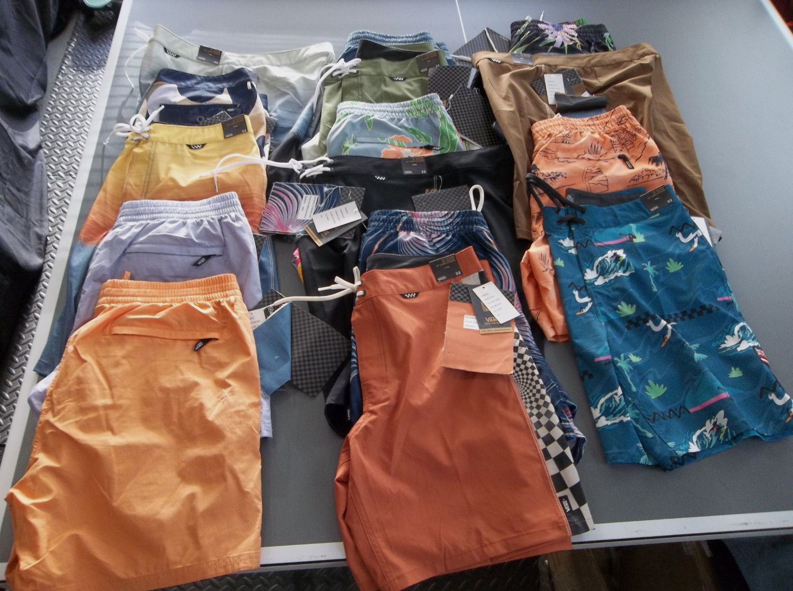 NWT MEN’S VANS BOARDSHORTS LOT.(15) PAIRS IN LOT.BRAND NEW.RETAIL FOR $925.00