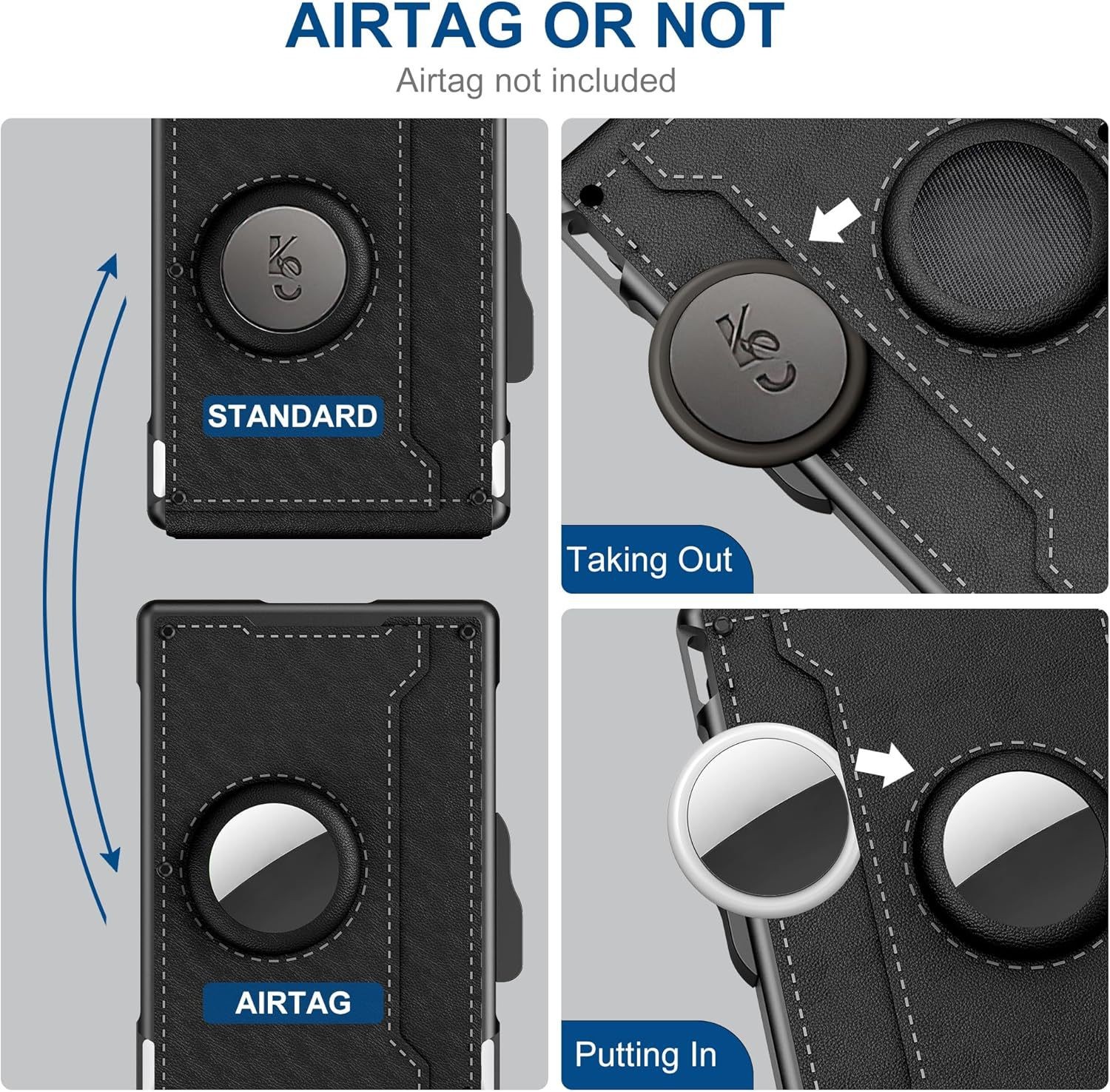 AirTag Wallet for Men – with Pop Up Aluminum Case Money Clip Slim Leather