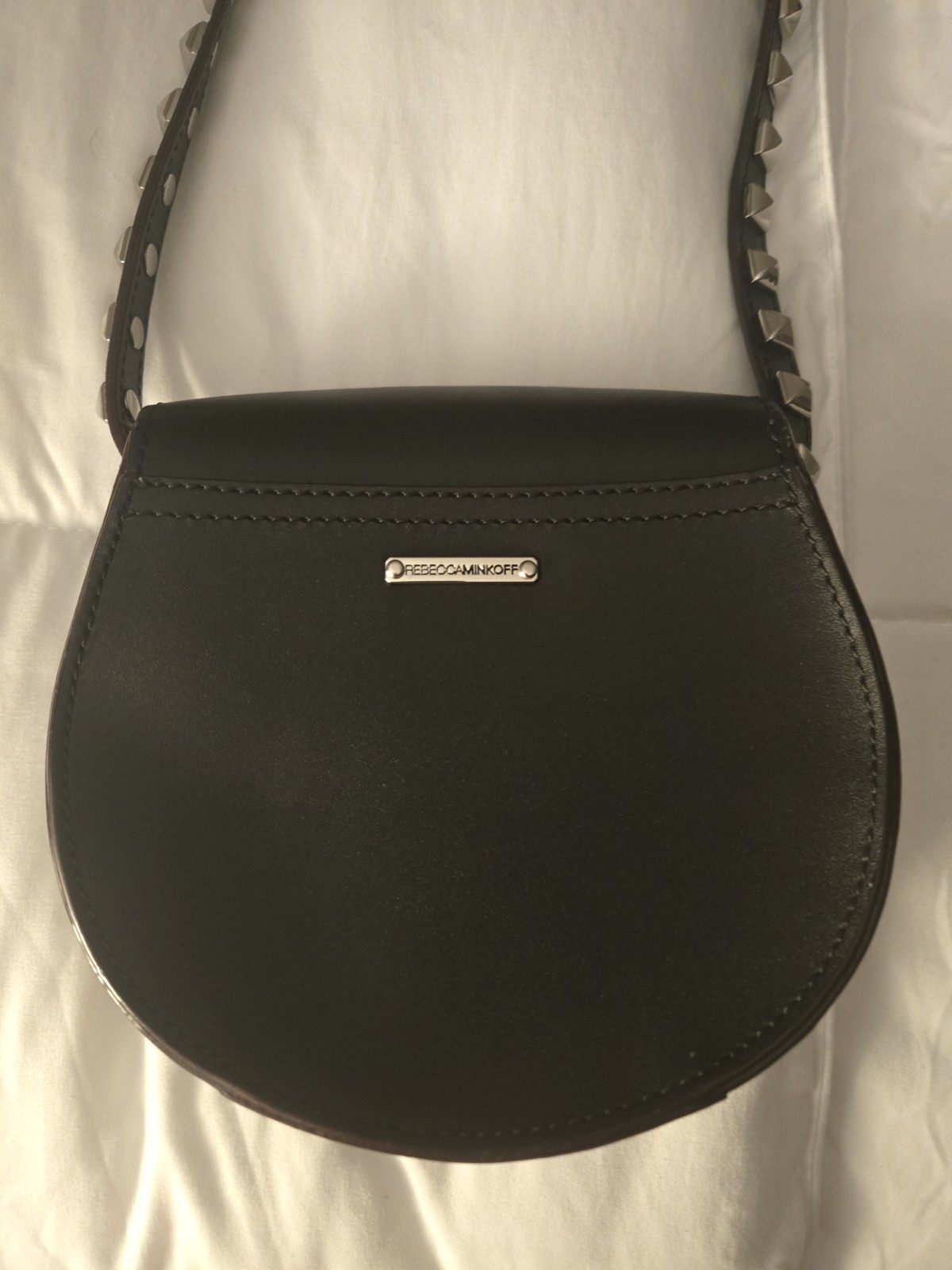 Rebecca Minkoff Black Leather Studded Mini Saddle Bag