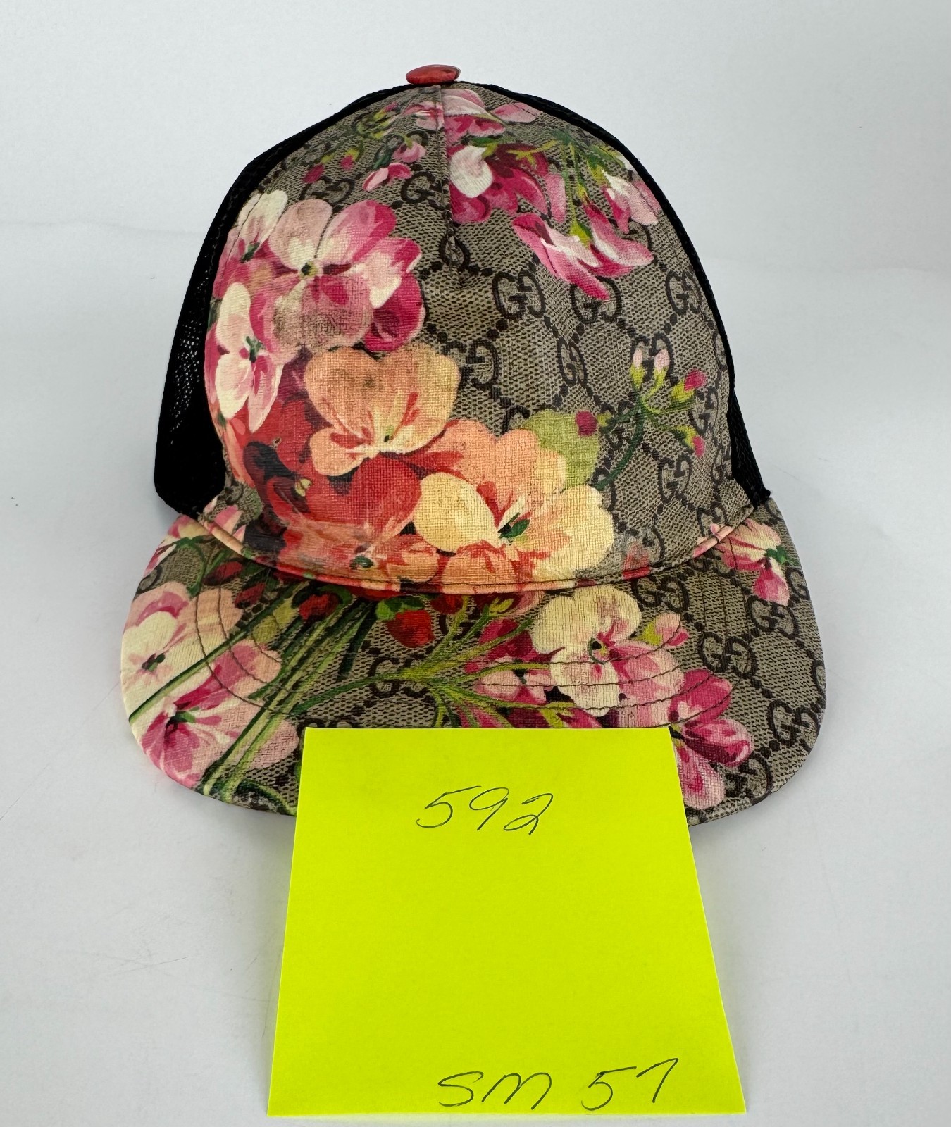Gucci Auth Pink Blooms Sz 57 S Small GG Supreme Monogram Trucker Hat Cap