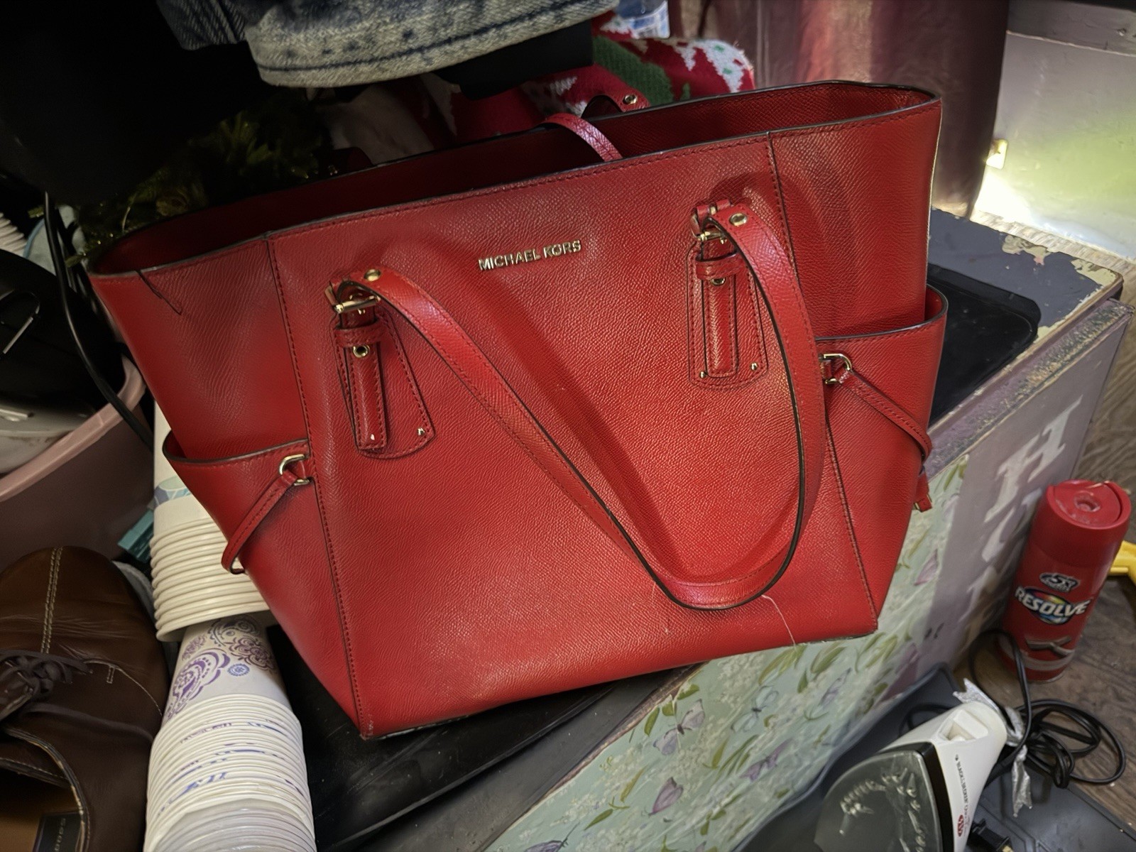 Michael Kors Voyager Large Leather Tote Shoulder Women Bag Dark Raspberry
