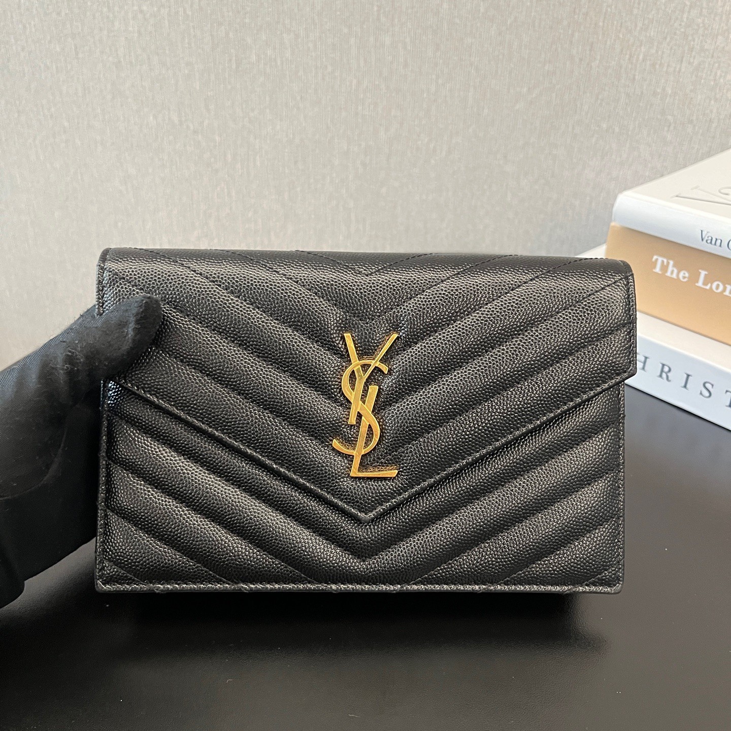 YSL Monogram Envelope WOC Small Black Caviar Calfskin Crossbody US Ship