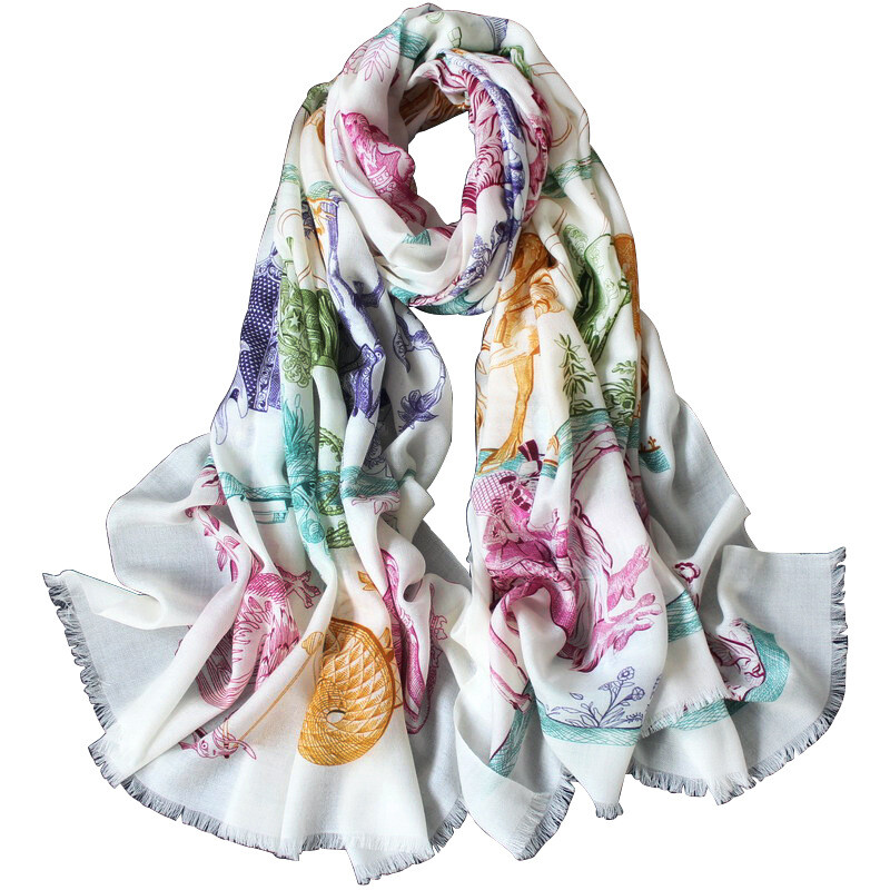 Sallys Cashmere Ring Scarf Wrap Shawl Unicorn Print Thin Soft Delicate 78″ x 39″