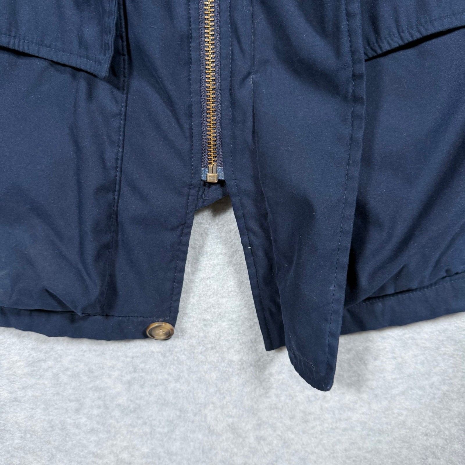 Eddie Bauer Mens Navy Blue Quilted Lined Chore Jacket Leather Collar Medium Y2k