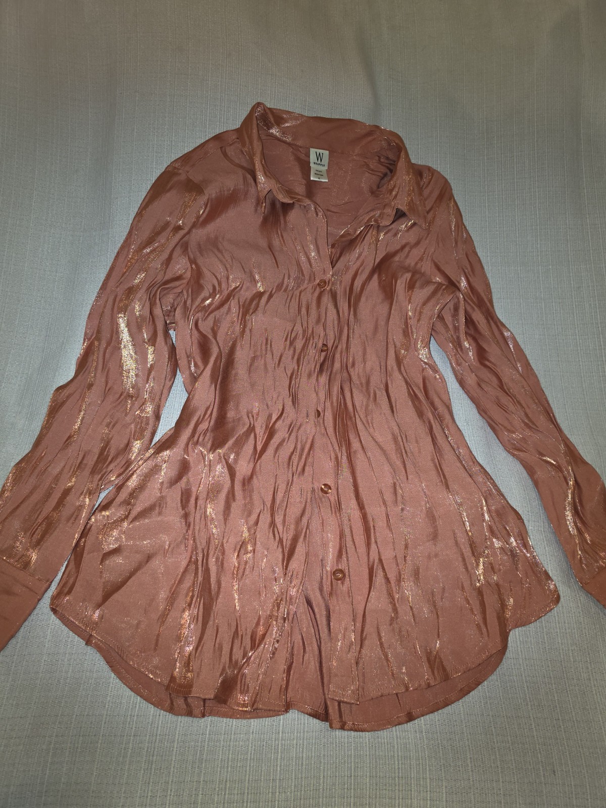 Wrapper Pink Solid Collared Button-Up Long Sleeve Blouse Regular XL