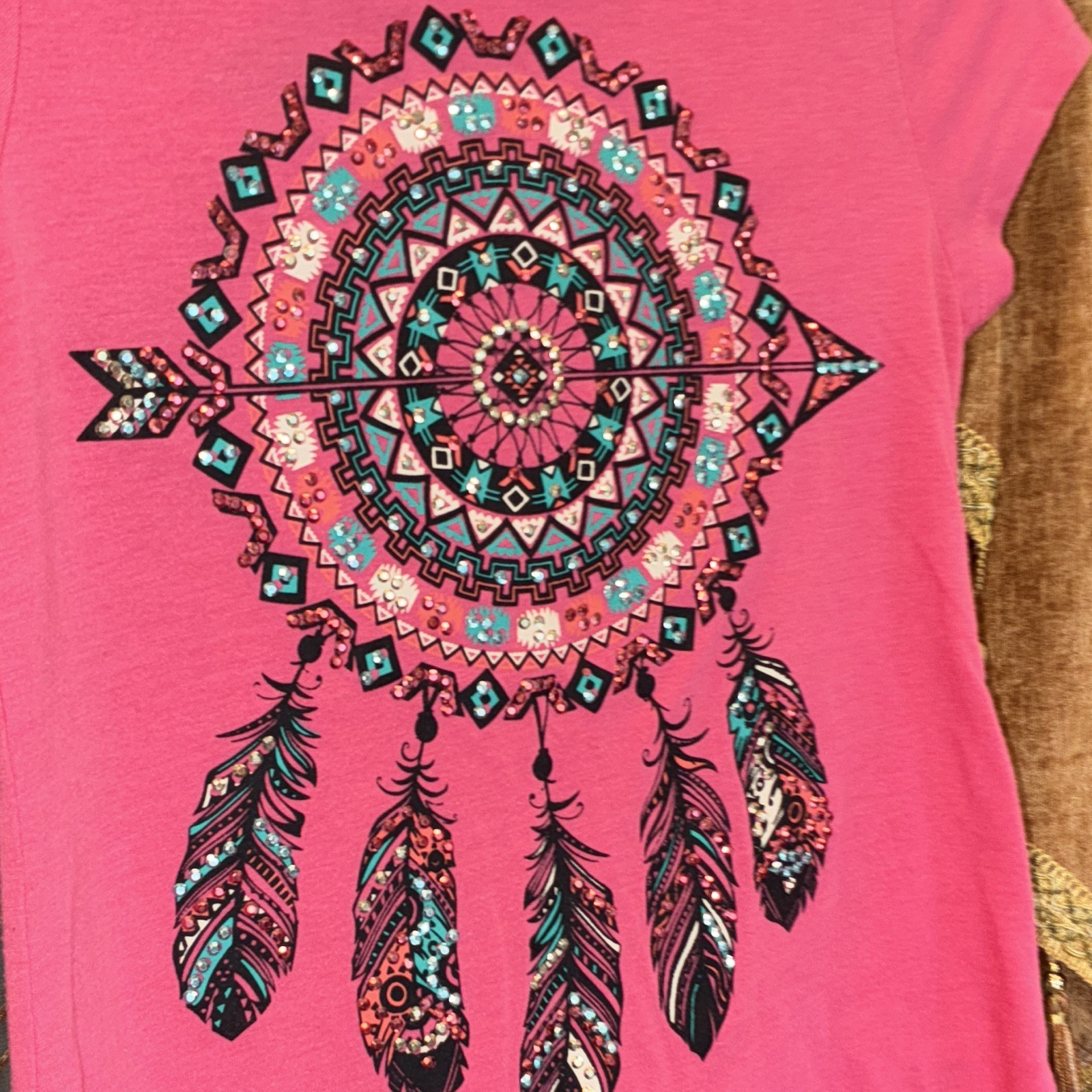 Beautees girls Pink Graphic Sequin Keyhole Neck Short Sleeve Tee L