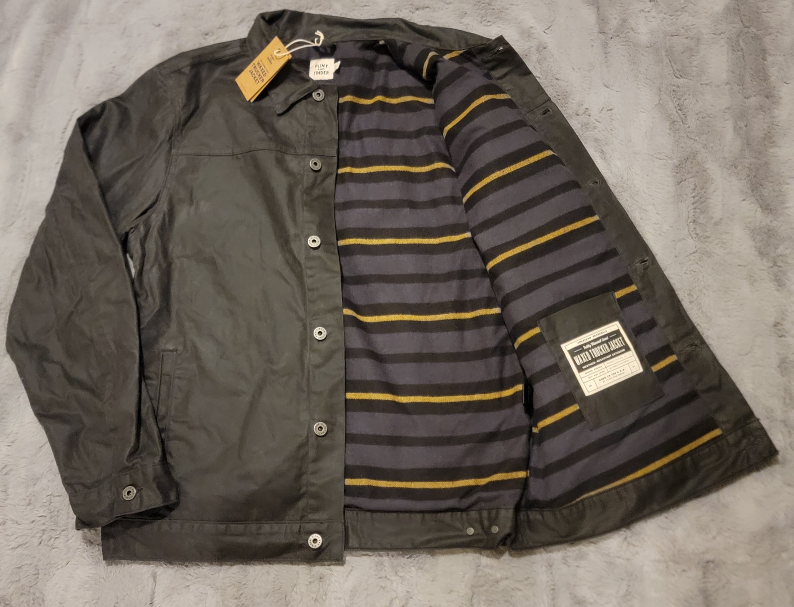 Flint Tinder Jacket Mens XL Tall Charcoal Flannel Lined Waxed Trucker Button