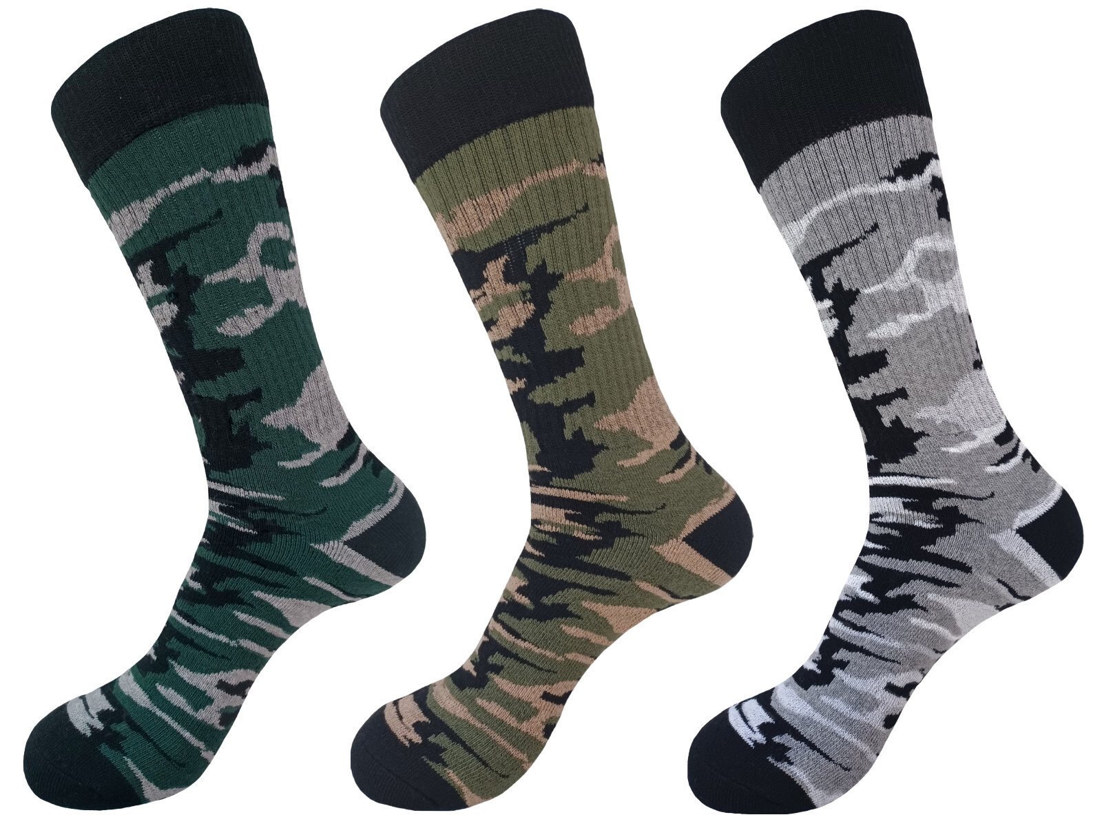 3PK COTTON CAMOUFLAGE CREW ARMY SOCKS SIZE 10-13 TRUE TO SIZE HIKING SOCKS