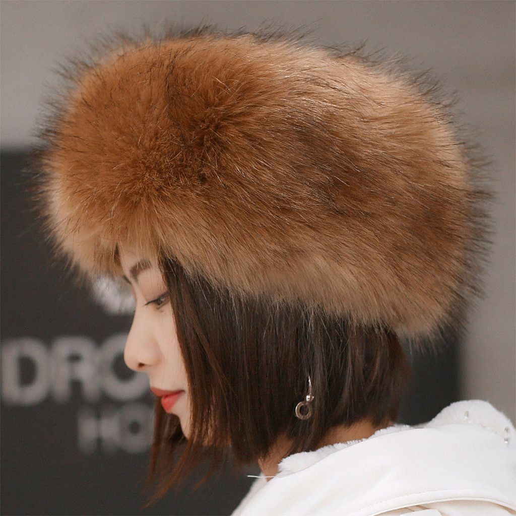 Women Russian Faux Fox Fur Hat Headband Fluffy Winter Earwarmer Ski Outdoor Cap