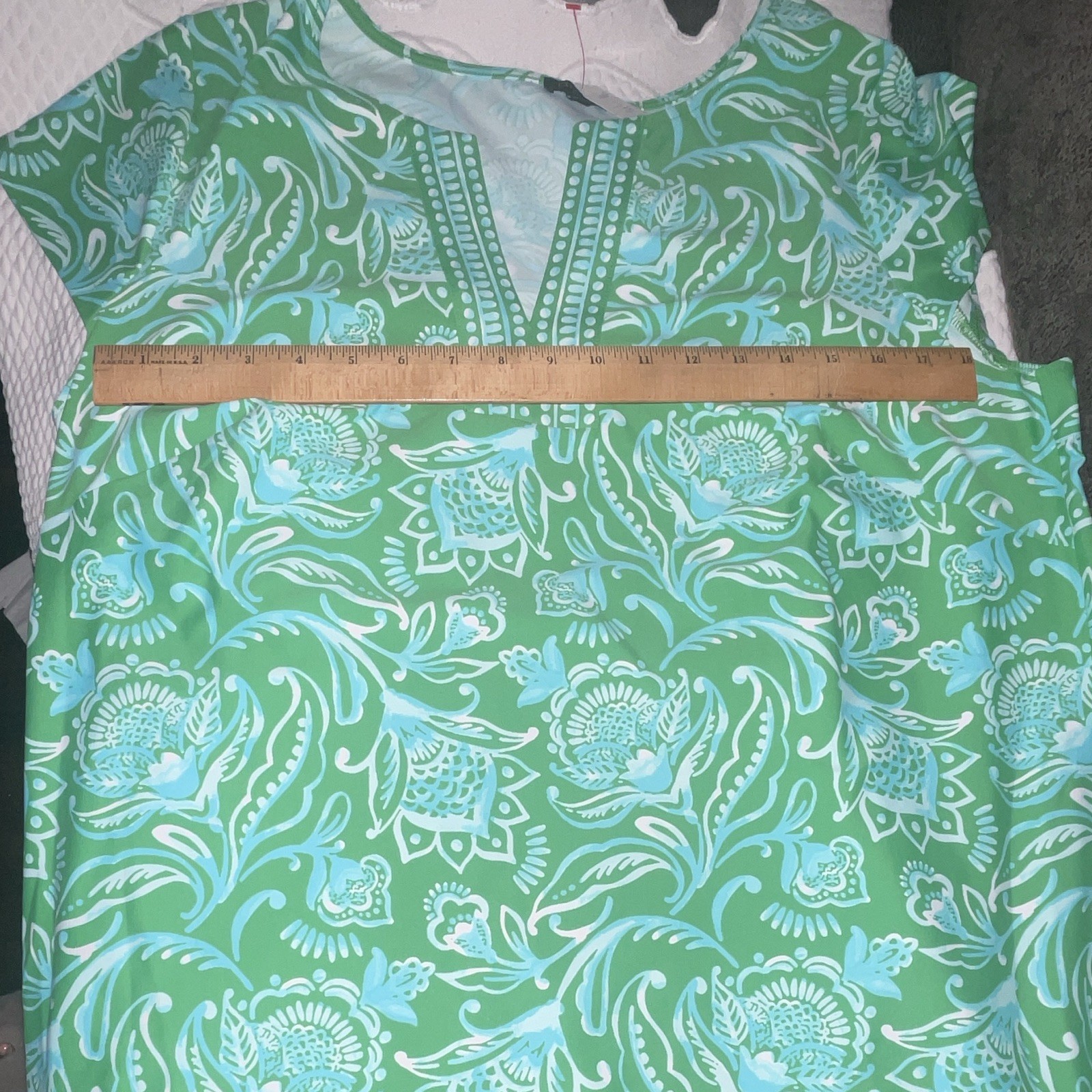 Talbots Women’s Plus 1X Green Floral V-Neck Short Sleeve T-Shirt Dress