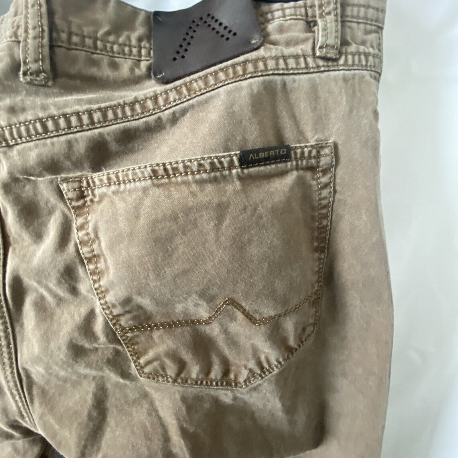 Alberto Pants Mens 35×29 Beige Stone Modern Fit Stretch Broken Twill