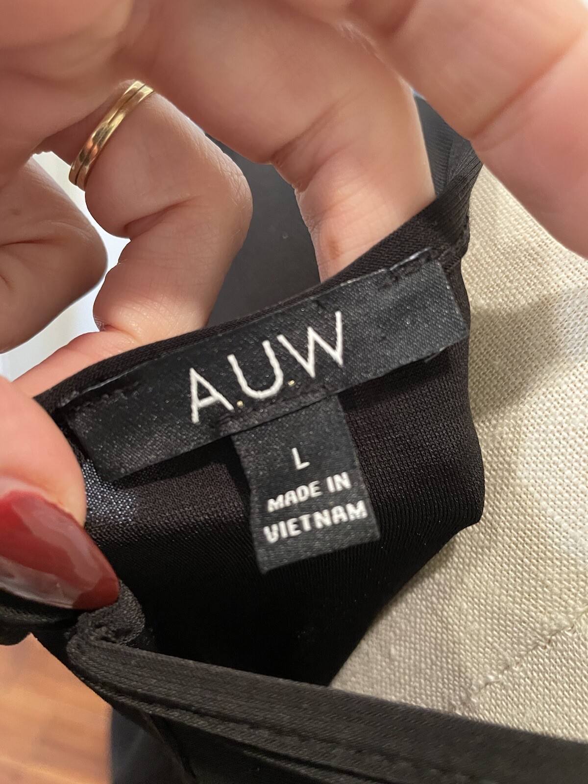 Black round neck cap sleeve blouse with gold Bar Detailing A.U.W. Women’s Large