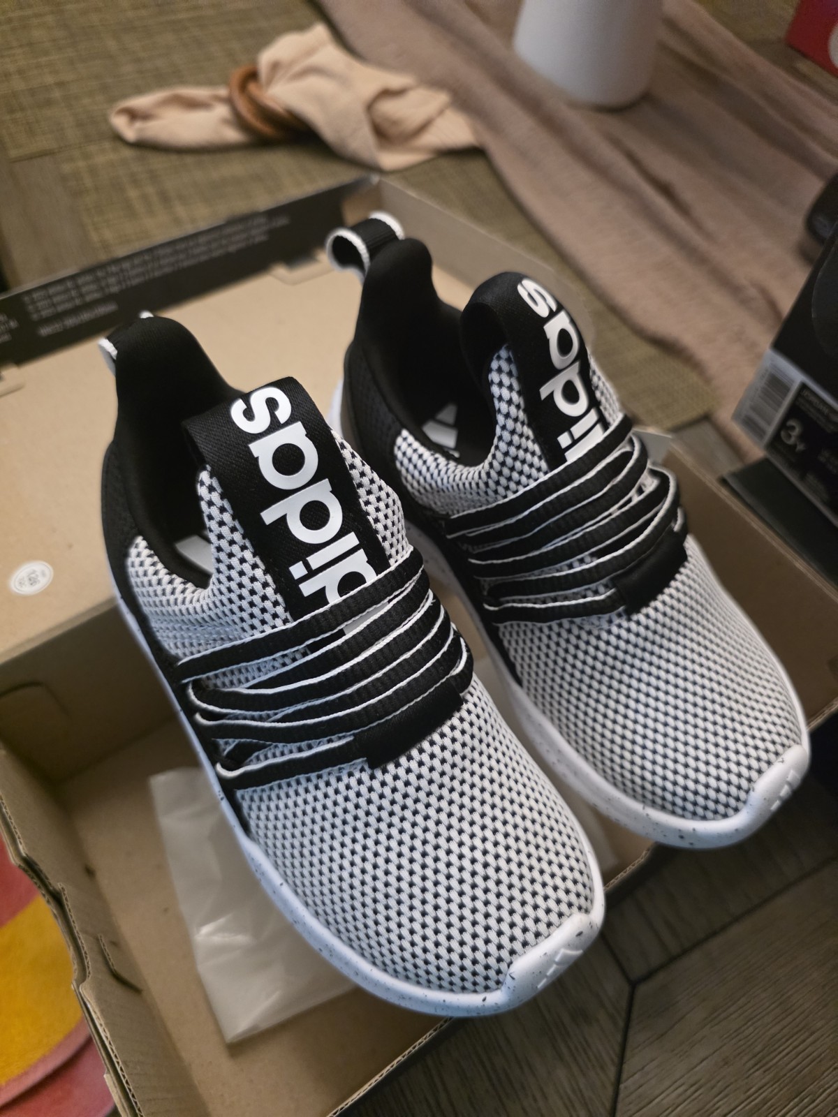 adidas Lite Racer Adapt 7.0 K Kids Slip-On Low Top Sneakers Black/White 11K