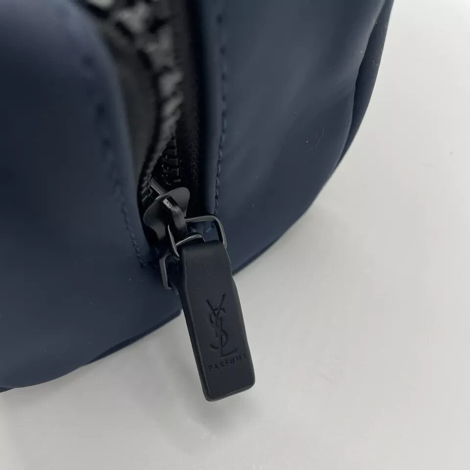 Yves Saint Laurent YSL Parfums Y Pouch slate blue faux leather travel Dopp Bag