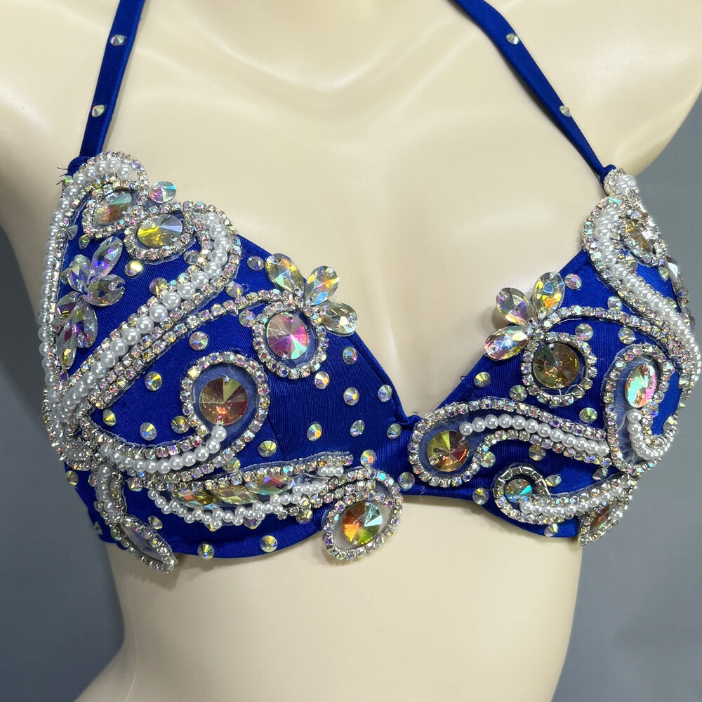 Beaded Belly Dance Costume EDC Party Samba Carnival Outfit (Bra Belt) 7 Colors