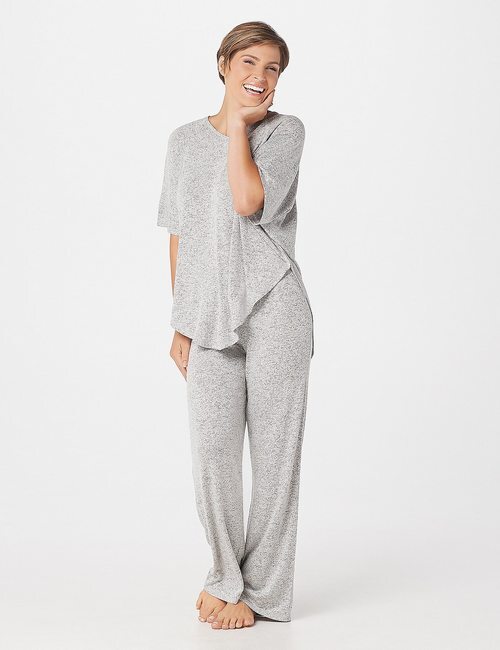 AnyBody Sea Spray Green Hacci Flounce Top & Wide Leg Pants Set Pajama Lounge