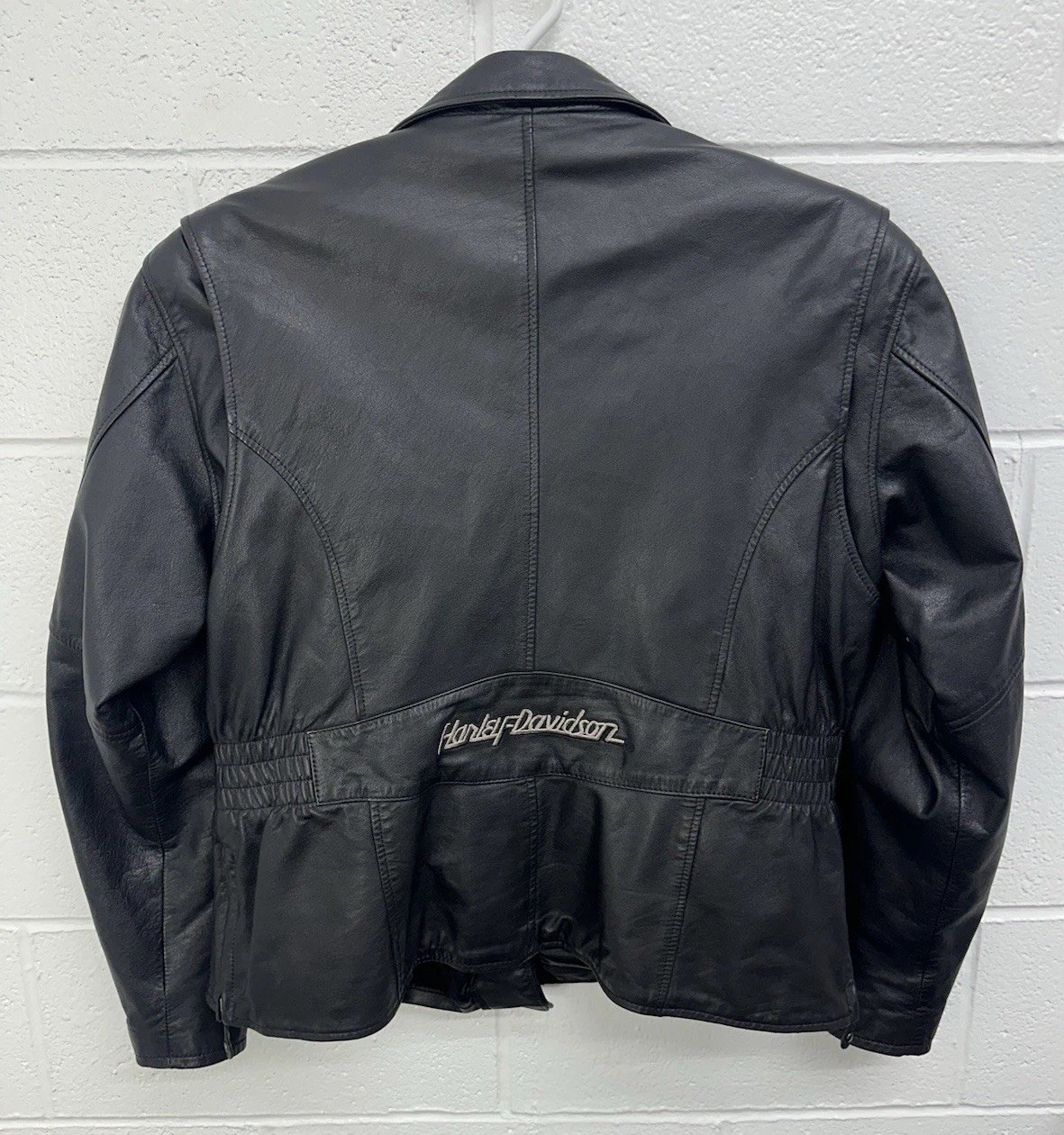 Harley Davidson Y2K Black Leather Fitted Motorcycle Riding Jacket – Women’s L