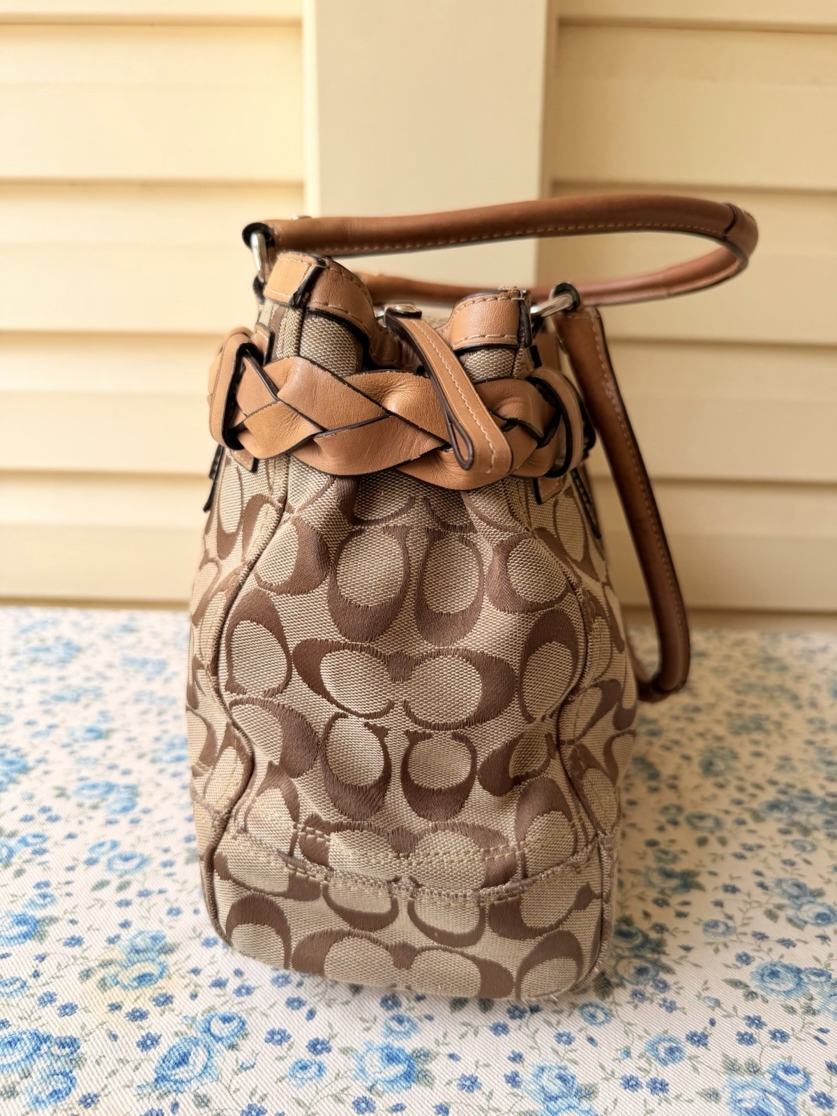 Coach 2010 Hampton Braided Signature Khaki Tan Canvas Satchel Top Handle Bag