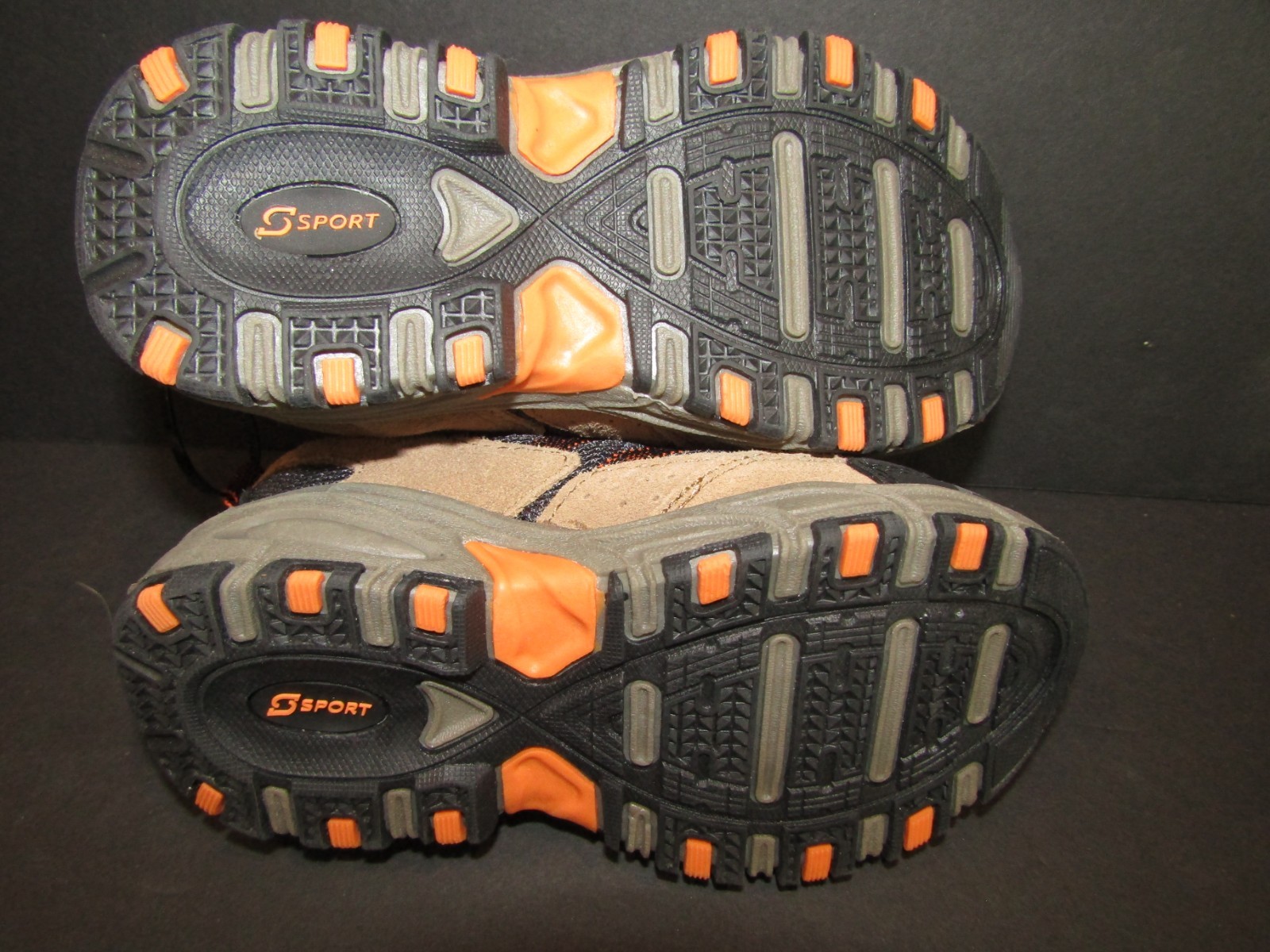 S SPORT GARGONS Boys Size 9 Tan, Black & Orange VELCO CLOSE Hiking SHOES