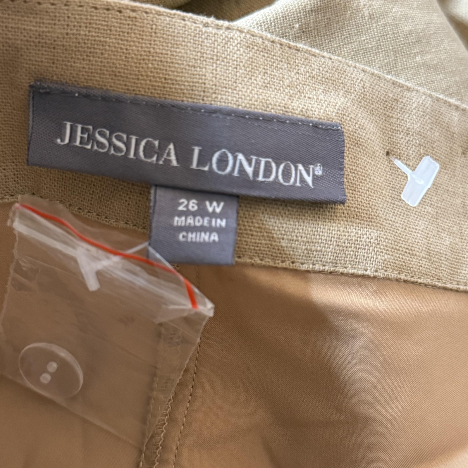 Jessica London 2 Piece Linen Blend Capri Set Womens 26W Beige Tan Belted Cropped