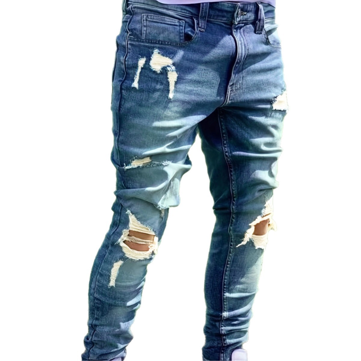 Men’s Comfortable and Breathable Ripped Fashion Personality Street Trend Style J