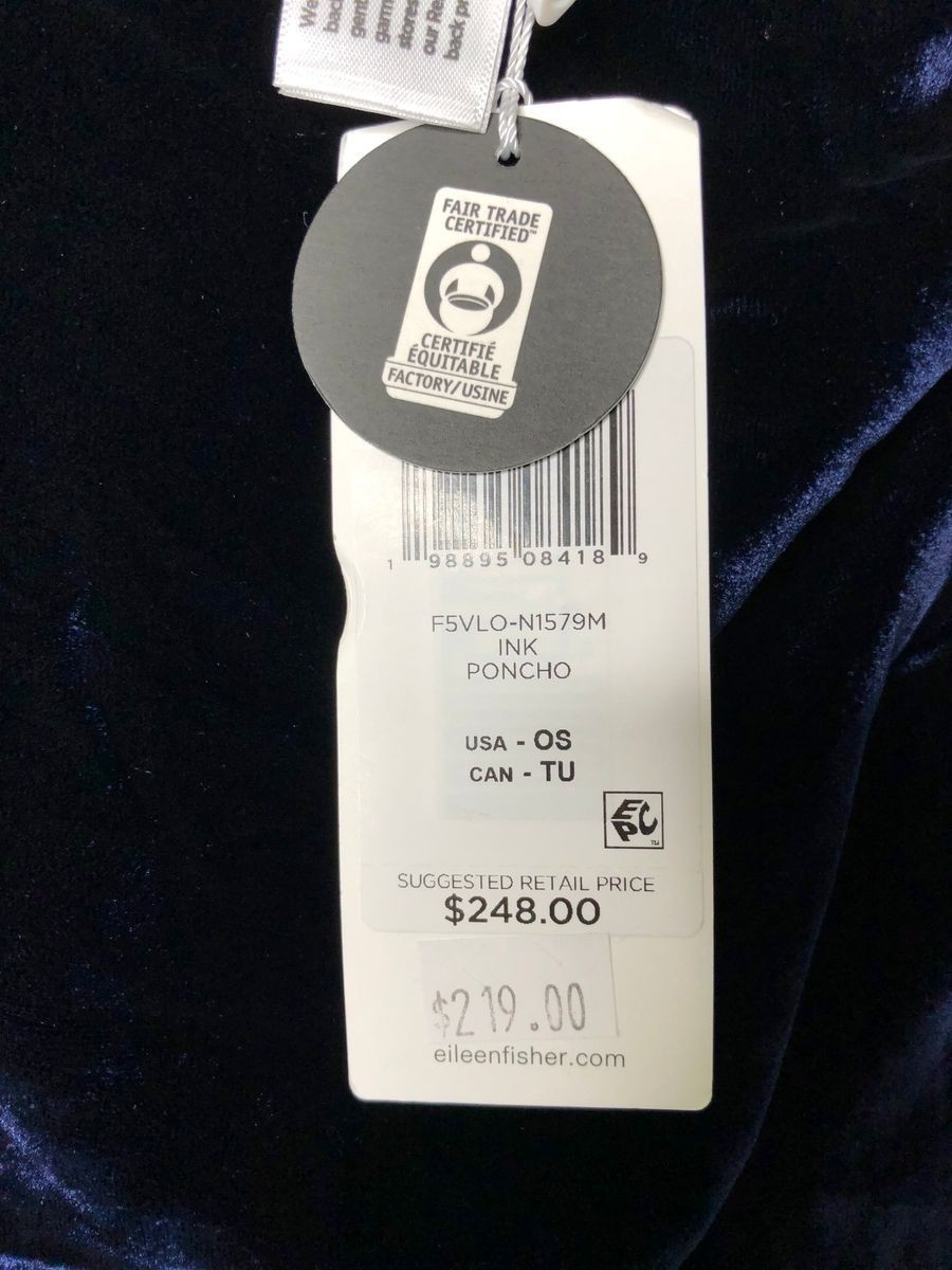 EILEEN FISHER Velvet Poncho Women’s One Size Ink F5VLO-N1579M