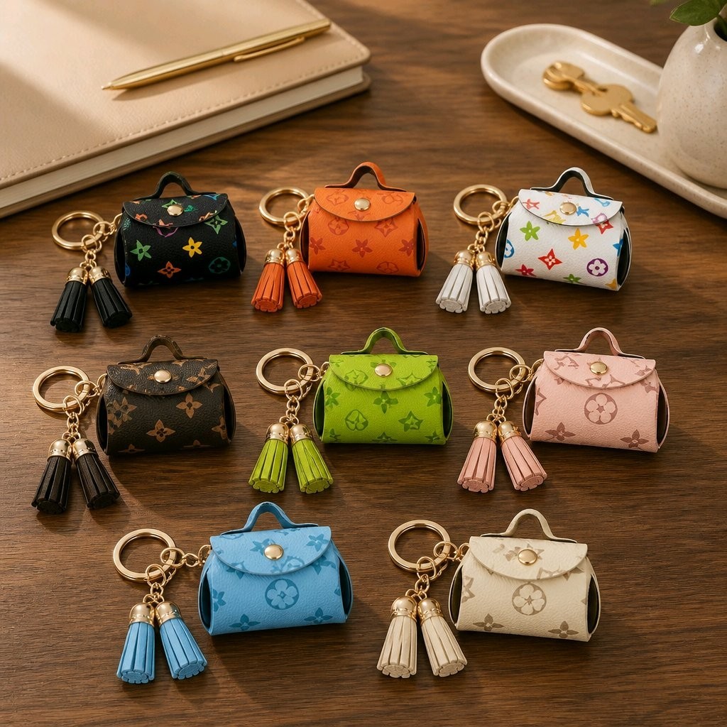 Mini Purse Key Chain Ring Bag Purse Charm Tassels Gold New Silicone & Vinyl NEW