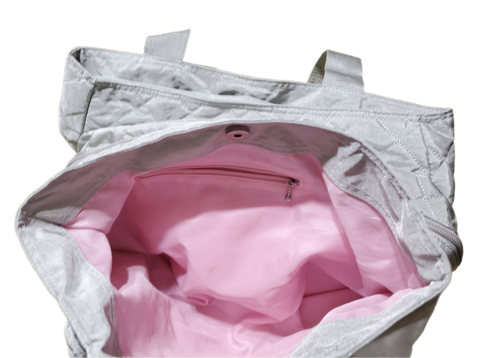 Baggallini Large Quilted Silver & Pink 3 Compartments Tote Travel Bag Purse New