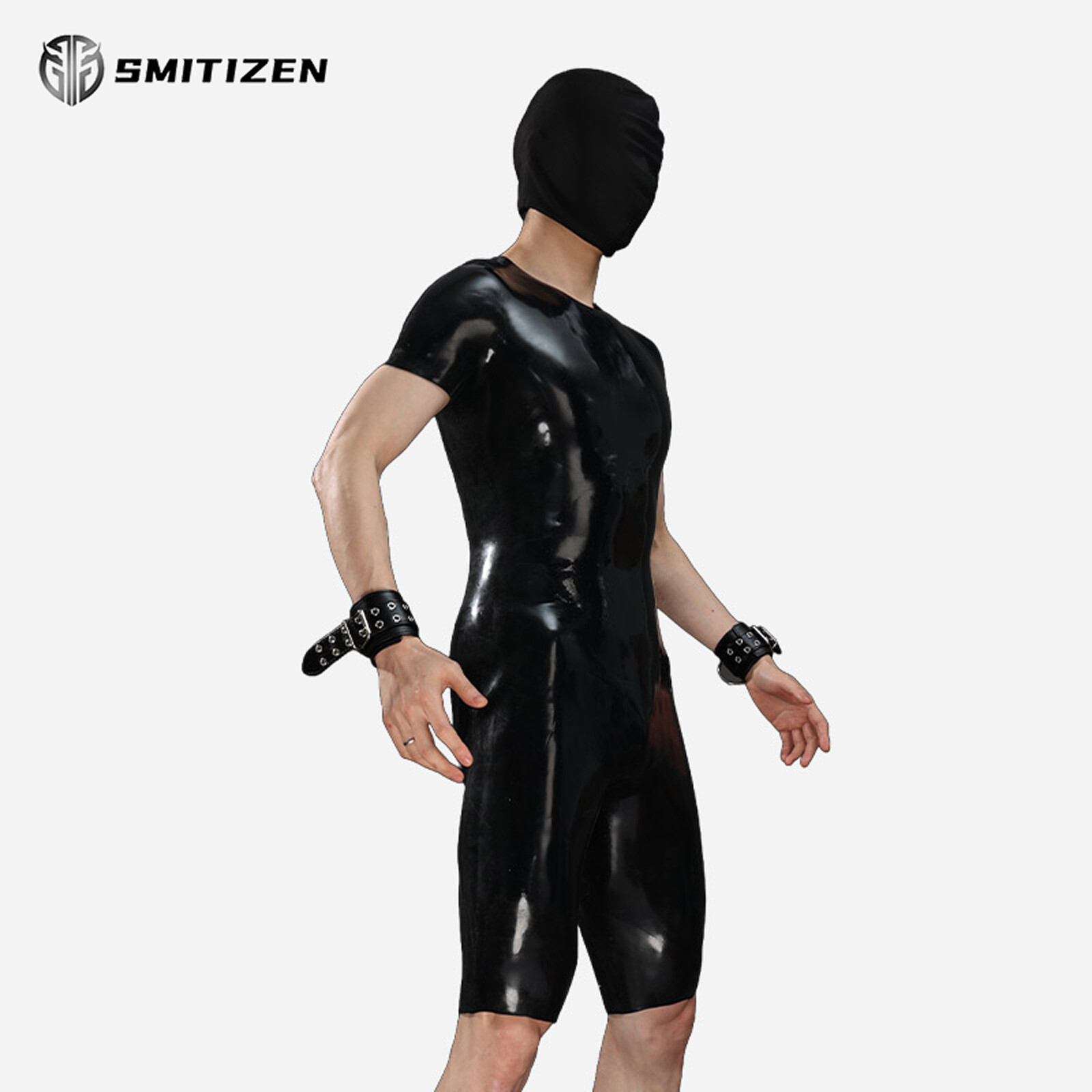 Smitizen Neck Entry Short-sleeve Silicone Half Catsuit Tight Glossy Suit for Gay