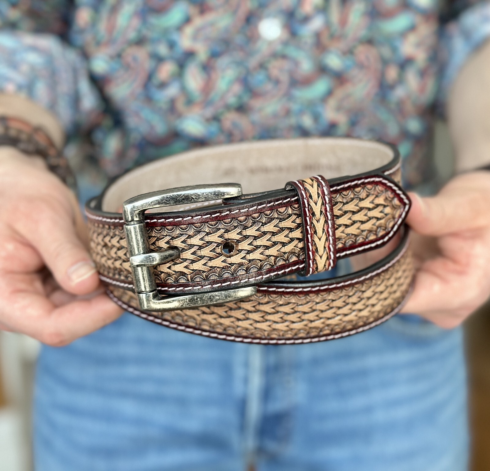 Men’s Belt Full Grain Leather Strap With Removable Buckle Western Belt 1.5″ Wide