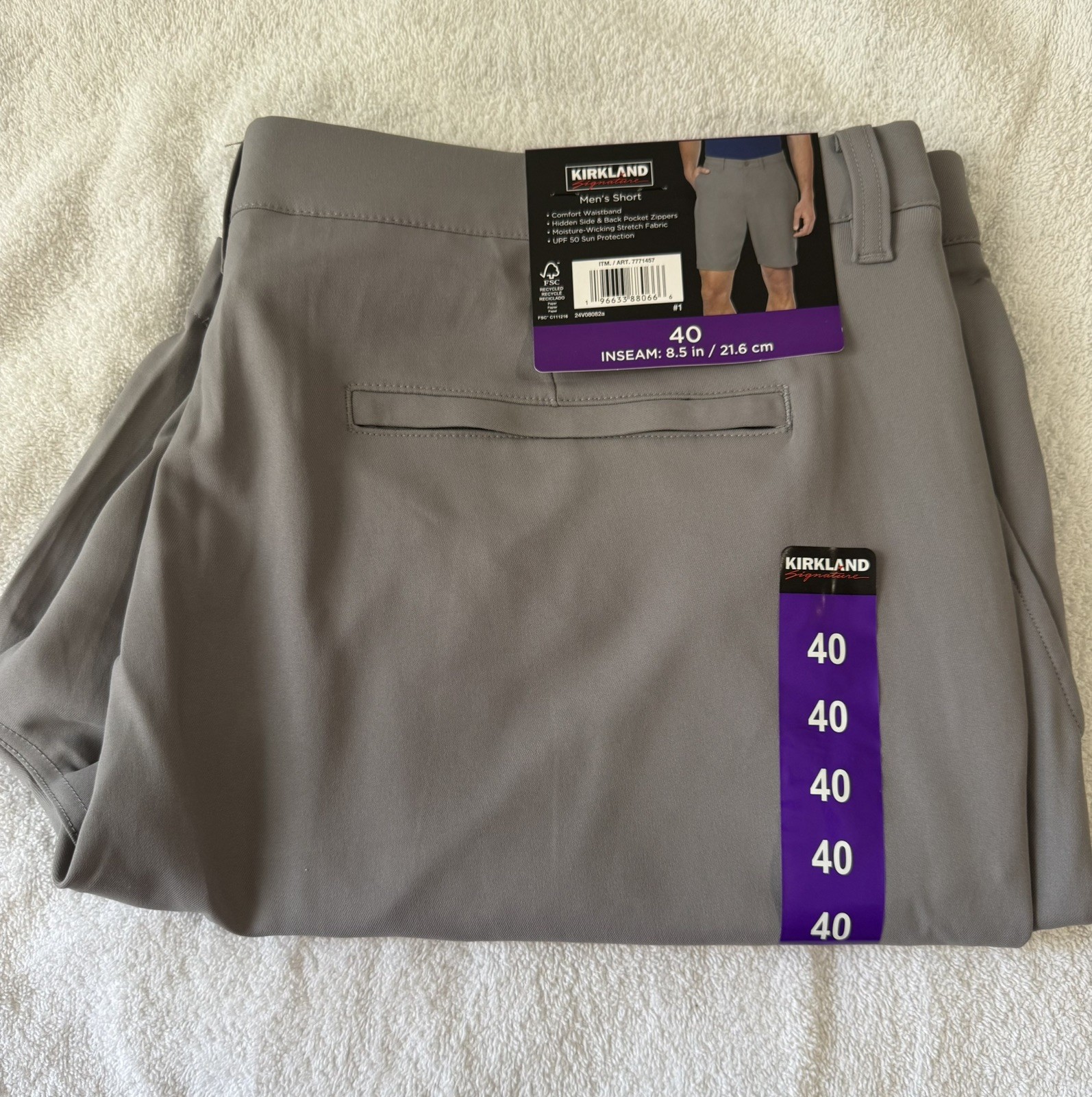 Kirkland Signature Men’s performance Short Gray Comfort Waist Stretch UPF 50
