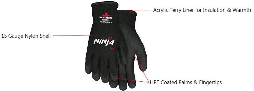 2- Ninja Ice Insulated Cold Weather Warm Winter Safety Palm Coated WORK GLOVES