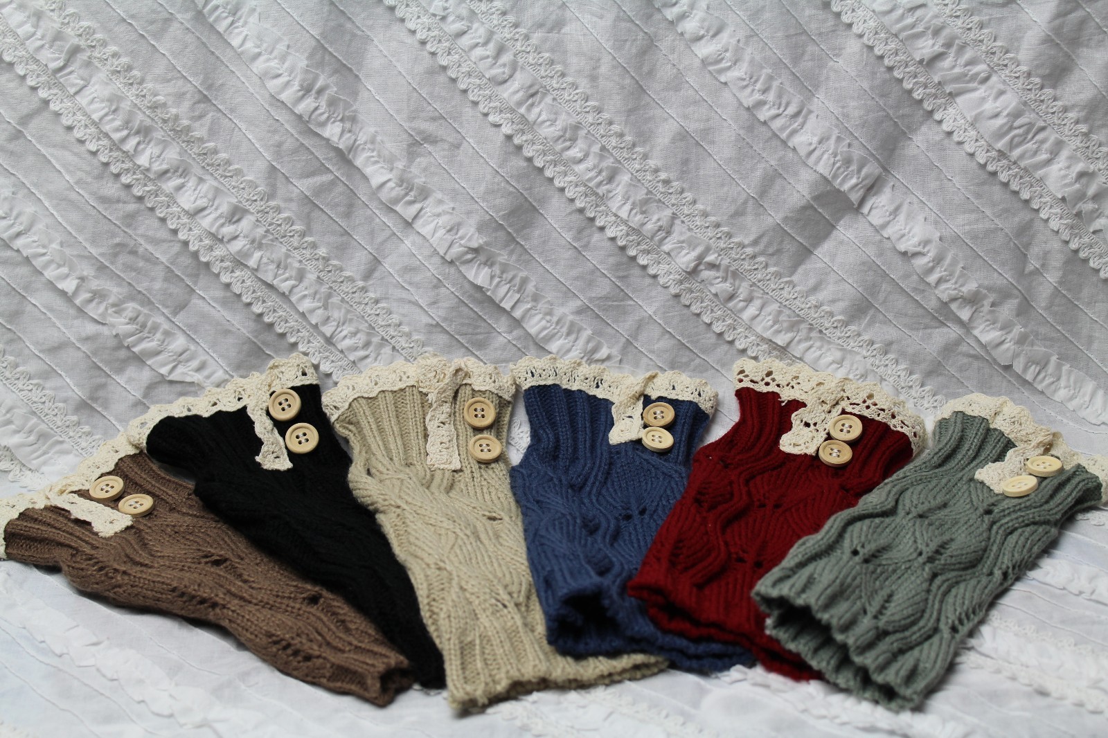 Fingerless Gloves Lace and Button Accent Leaf Pattern Knit New Colors!