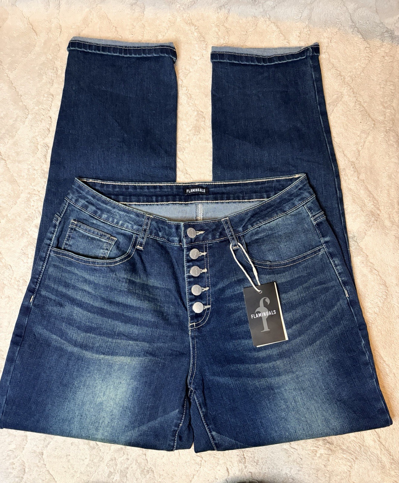 Flamingals Women’s Medium Wash Blue Skinny Jeans High Rise Stretch 5-Pocket sz L