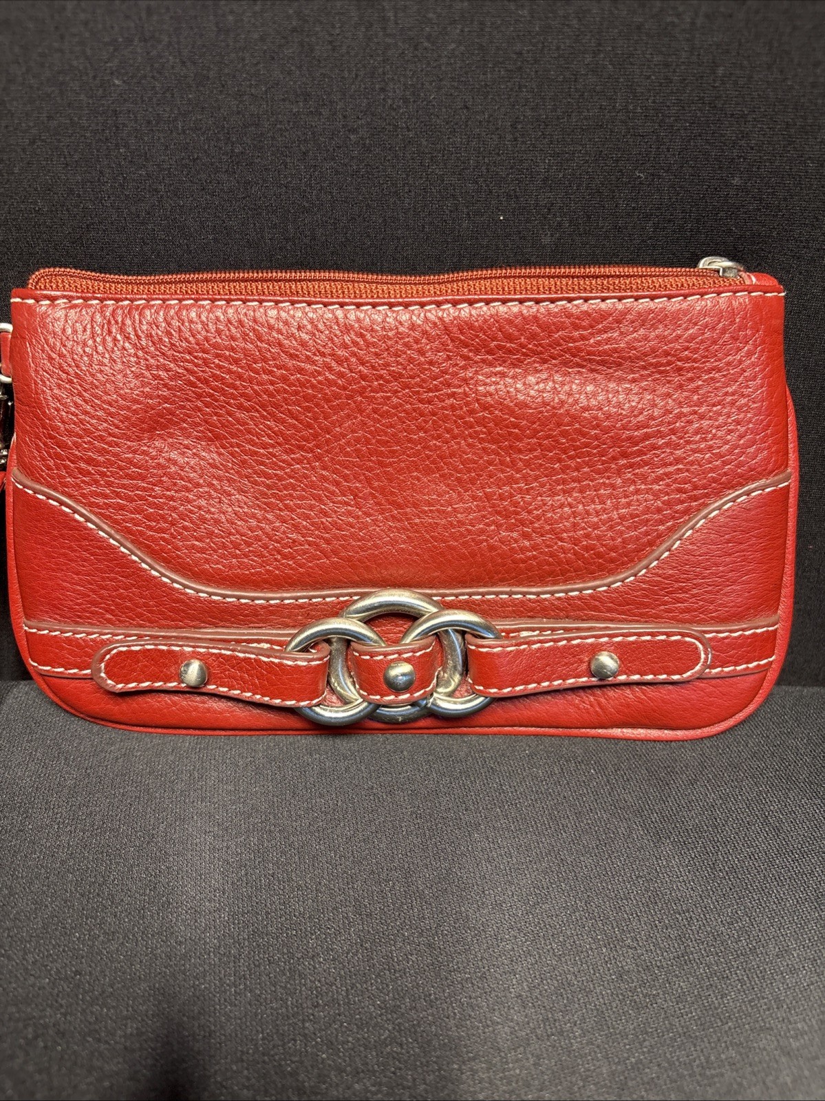 Wilson Leather Red leather buckle accent wristlet