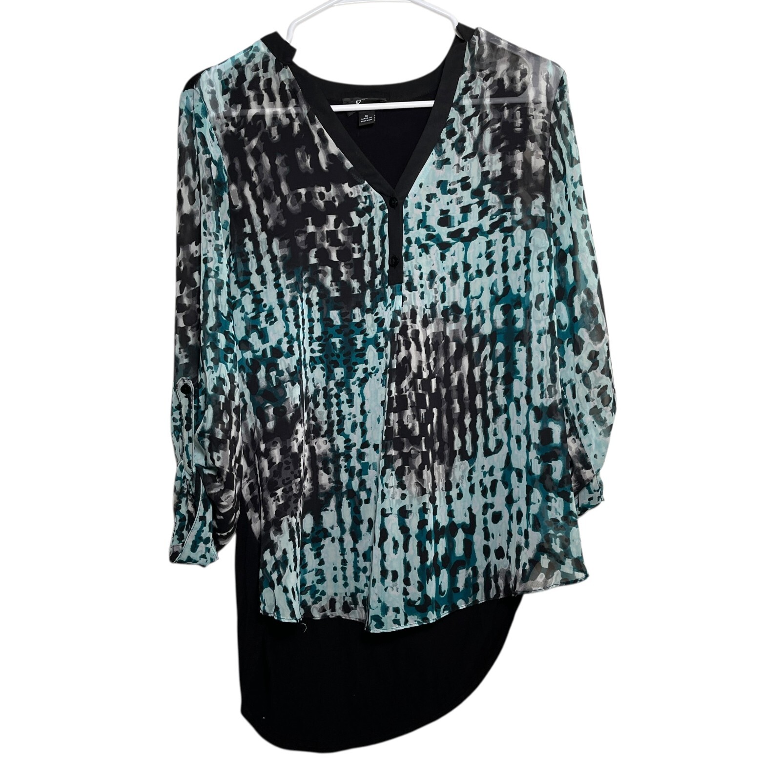 B Wear Blouse Women’s Small V-Neck Sheer 3/4 Sleeve Top Printed Shirt Top