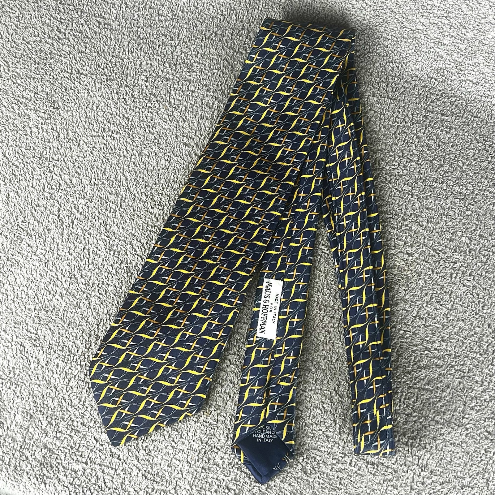 Italo Ferretti Italy Maus & Hoffman Navy, Blue, Gold, Copper Silk Tie 64” Long